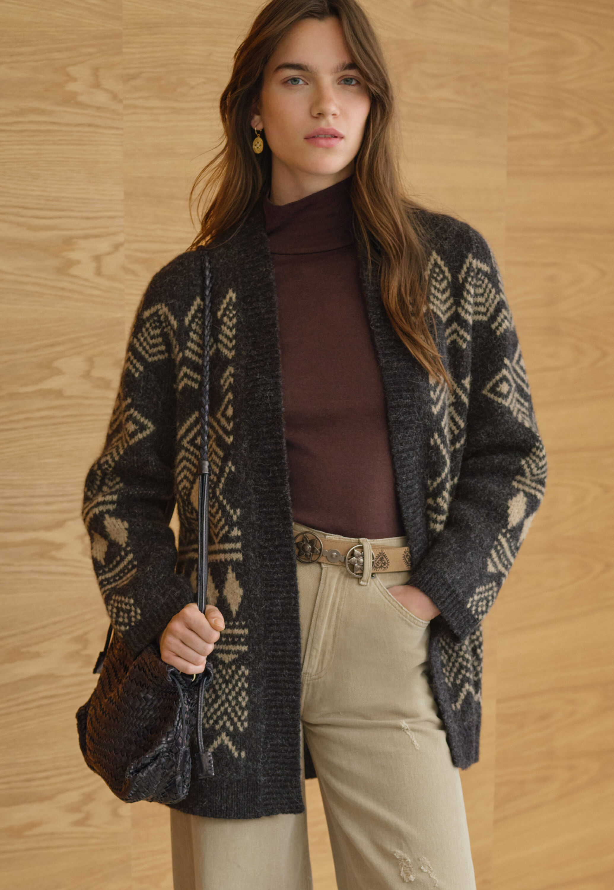 Long jacquard cardigan