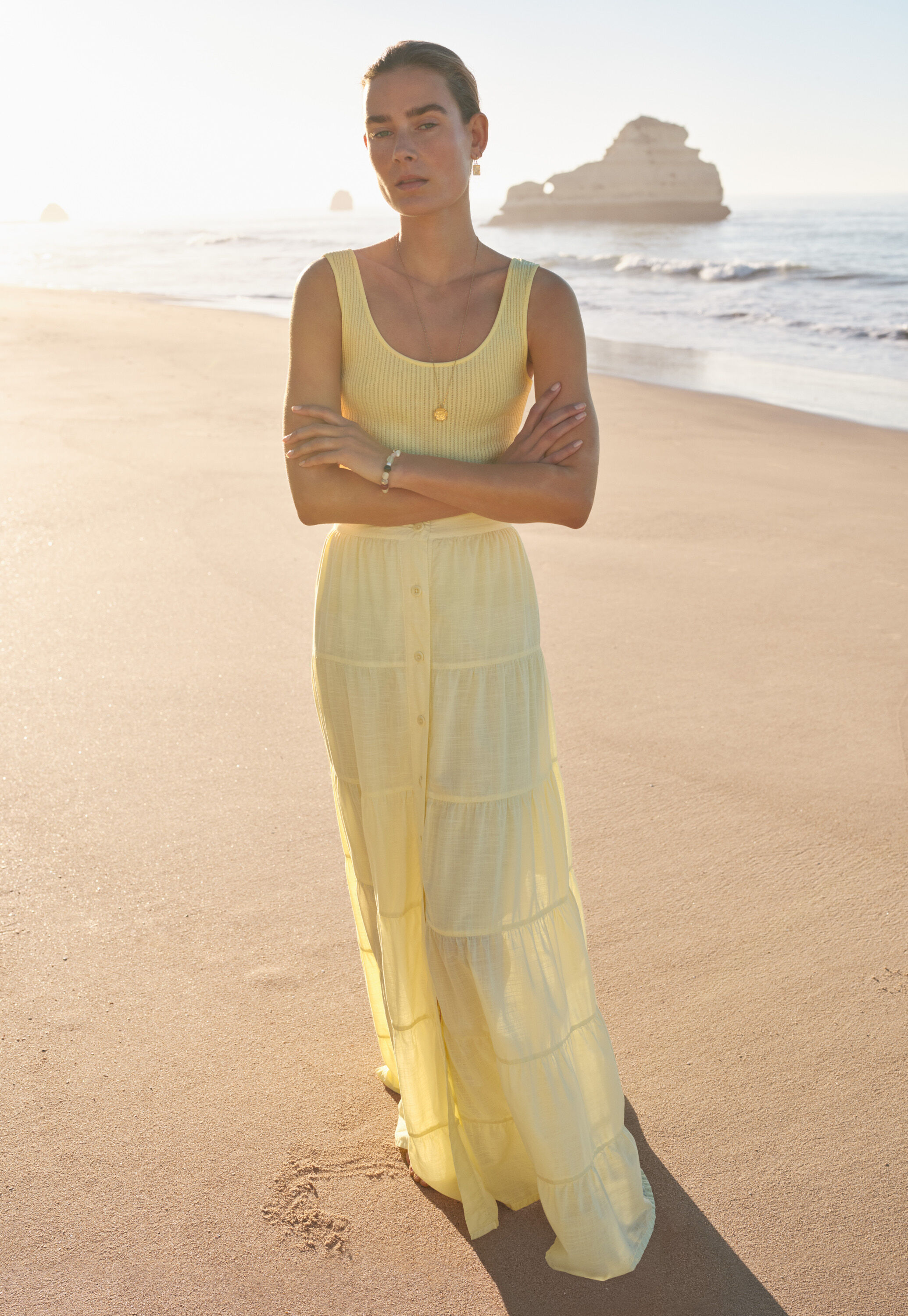 Tiered skirt, Pastel yellow, large