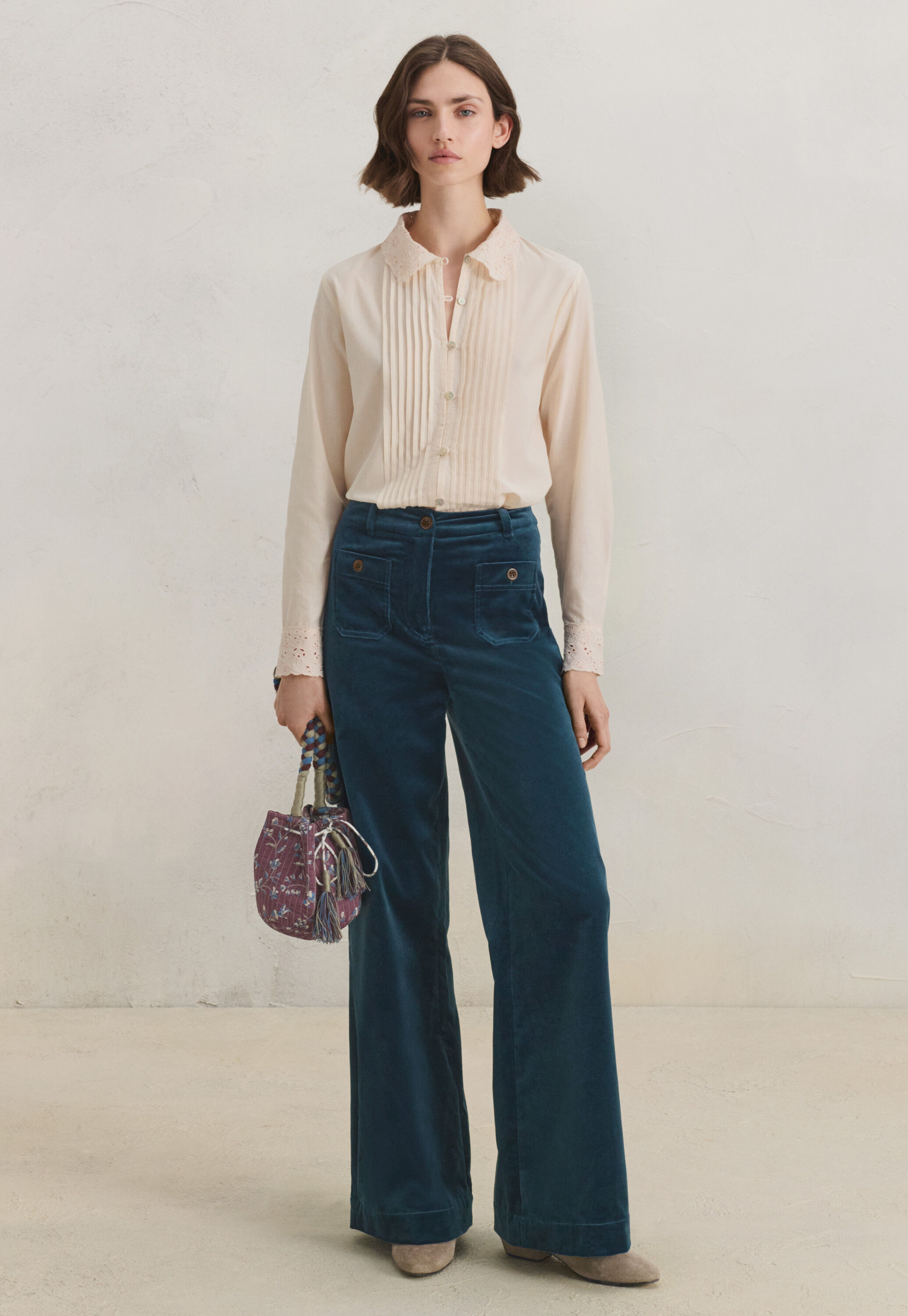 Velvet wide-leg trousers