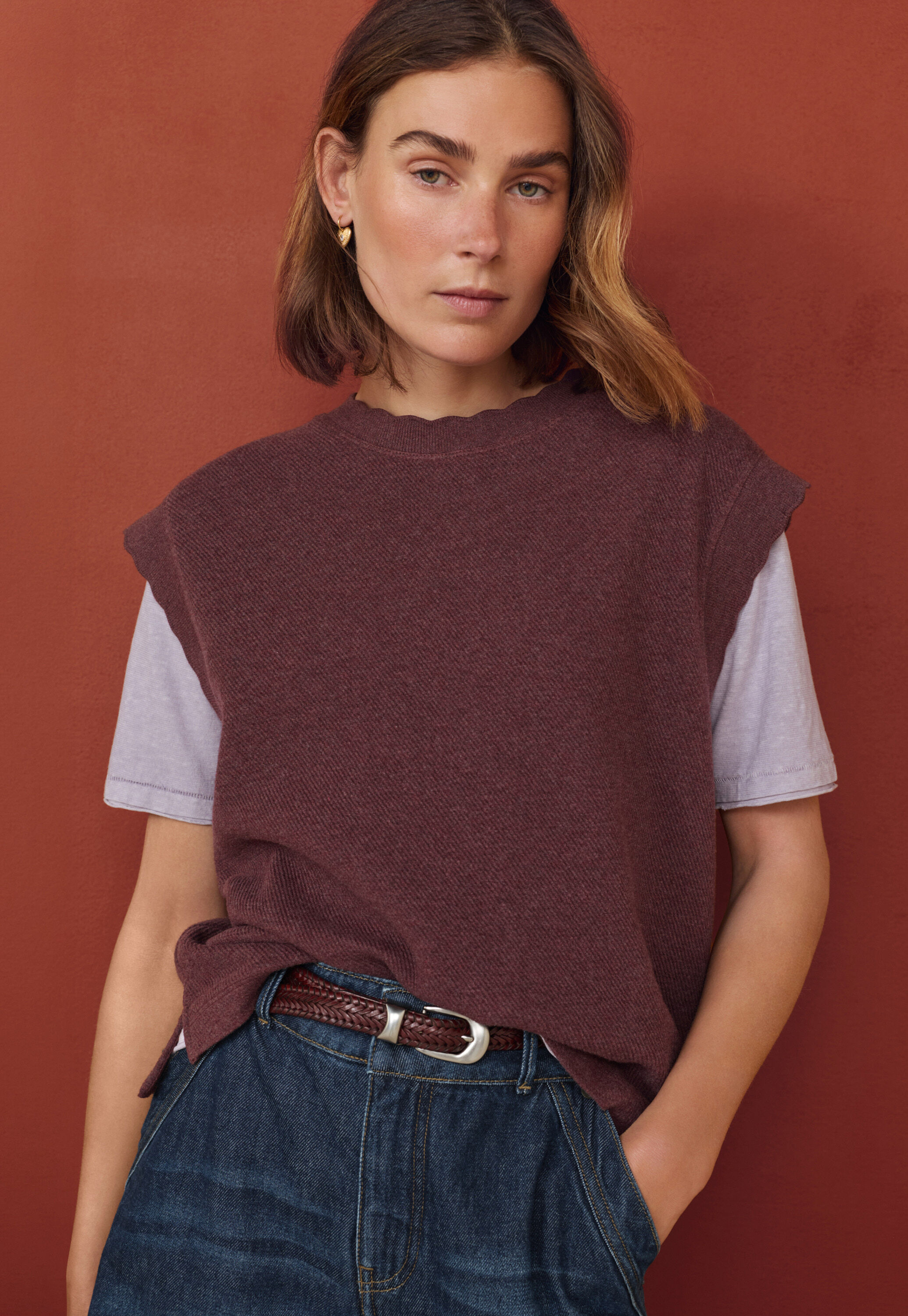 Sleeveless sweatshirt, Wine, large