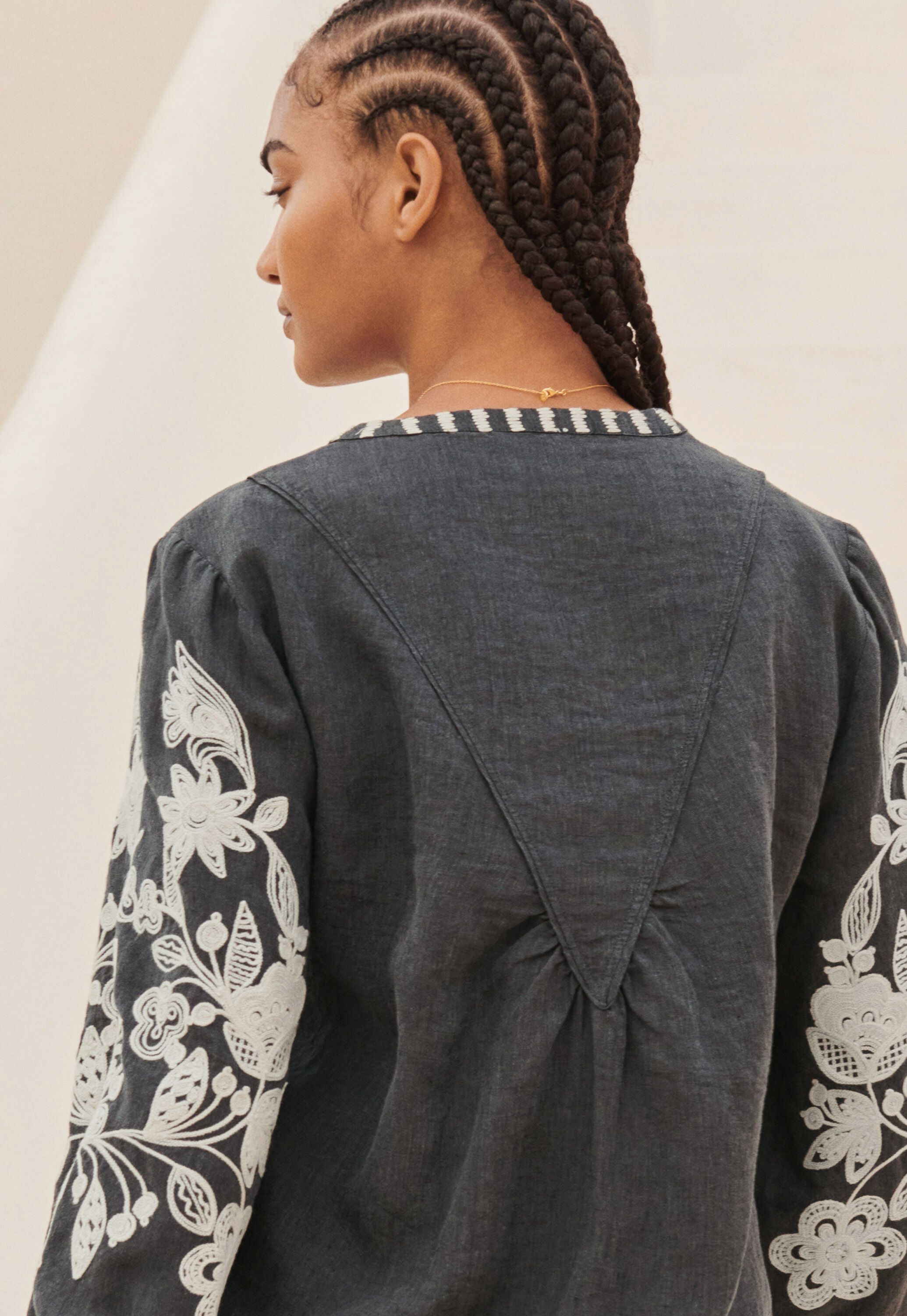 Cornely embroidered blouse, Petrol black, large