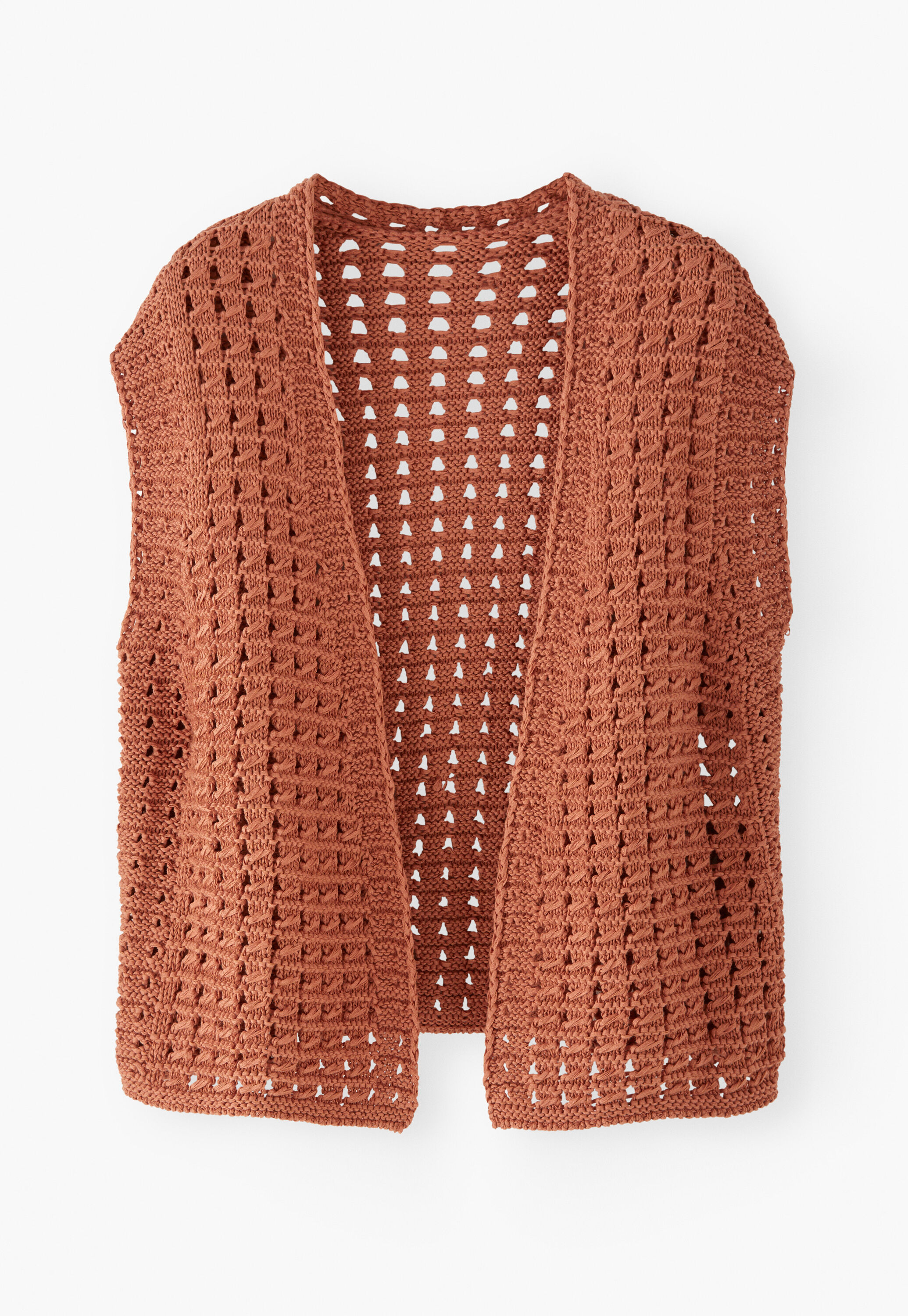 Crochet-stitch waistcoat, Terracotta, large
