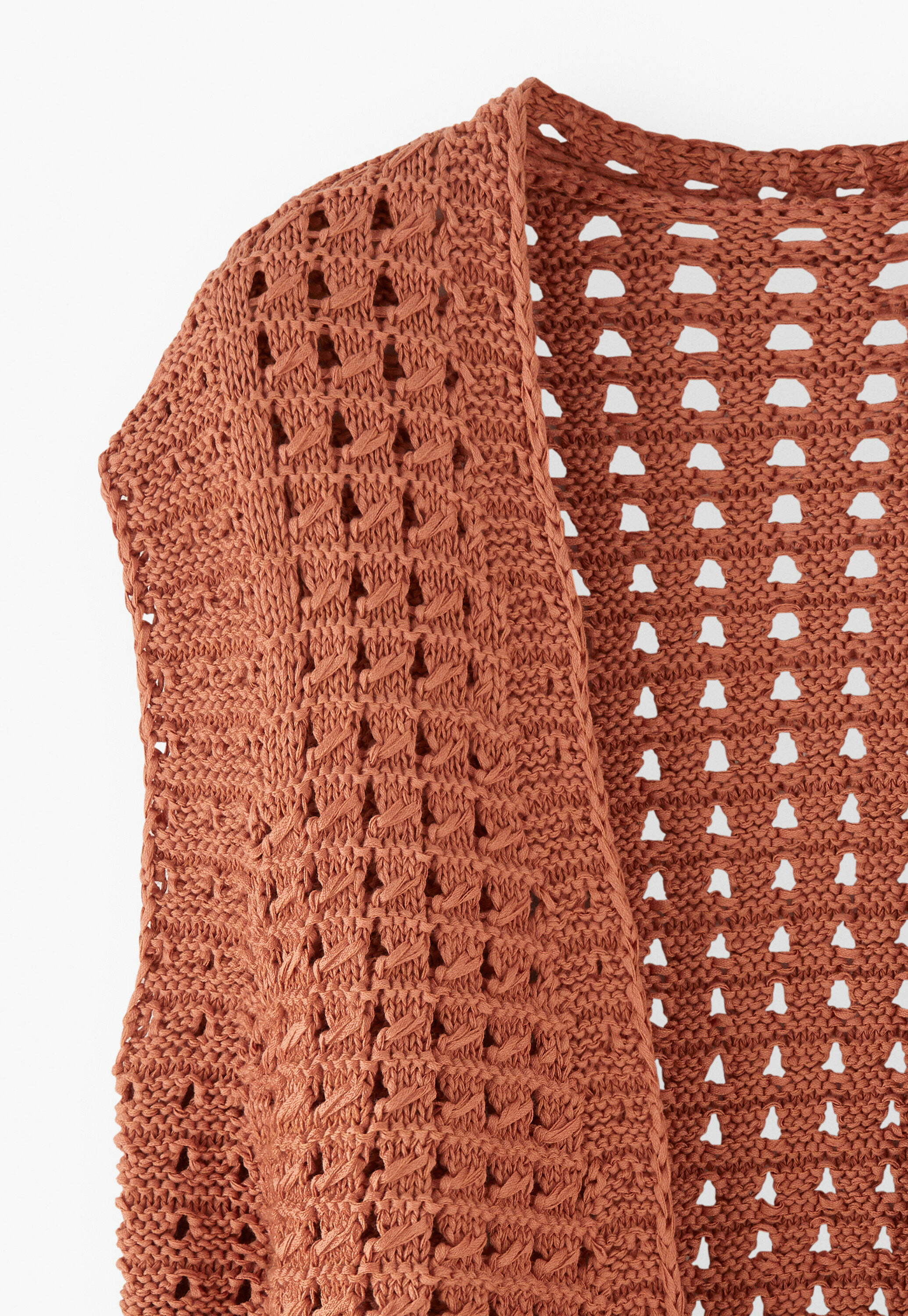 Crochet-stitch waistcoat, Terracotta, large