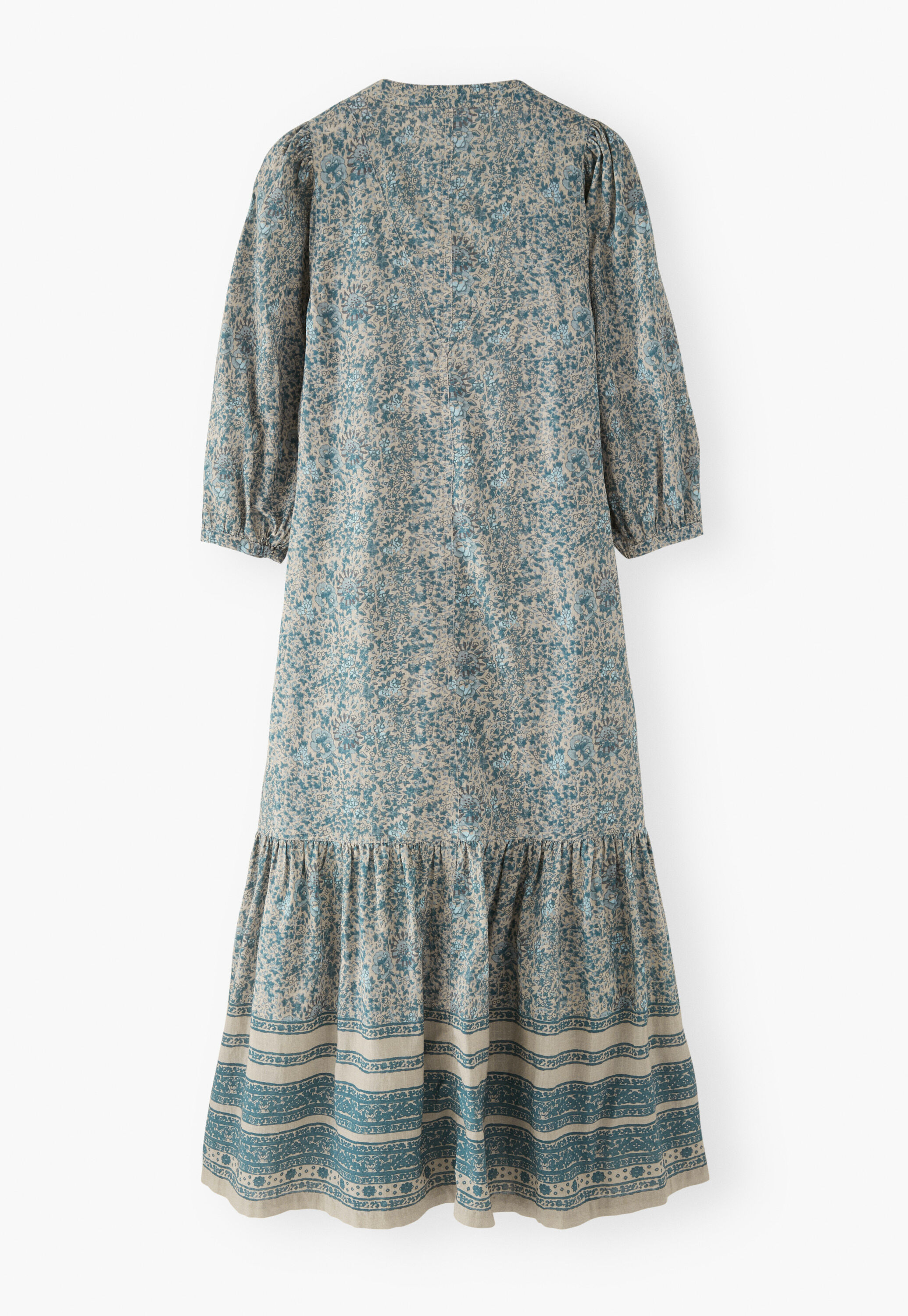 Boho border-placement dress, Blue stone, large