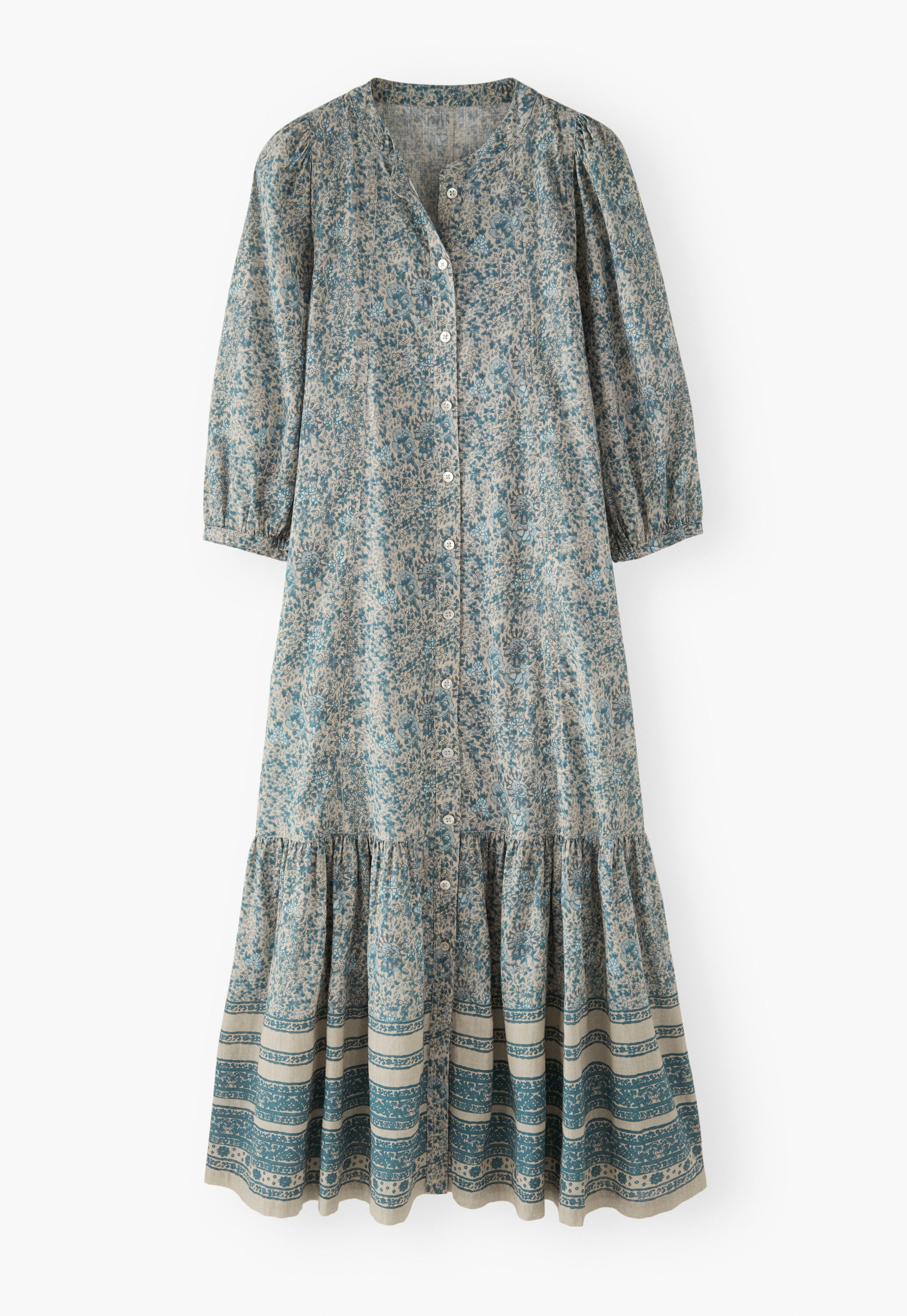 Boho border-placement dress, Blue stone, large