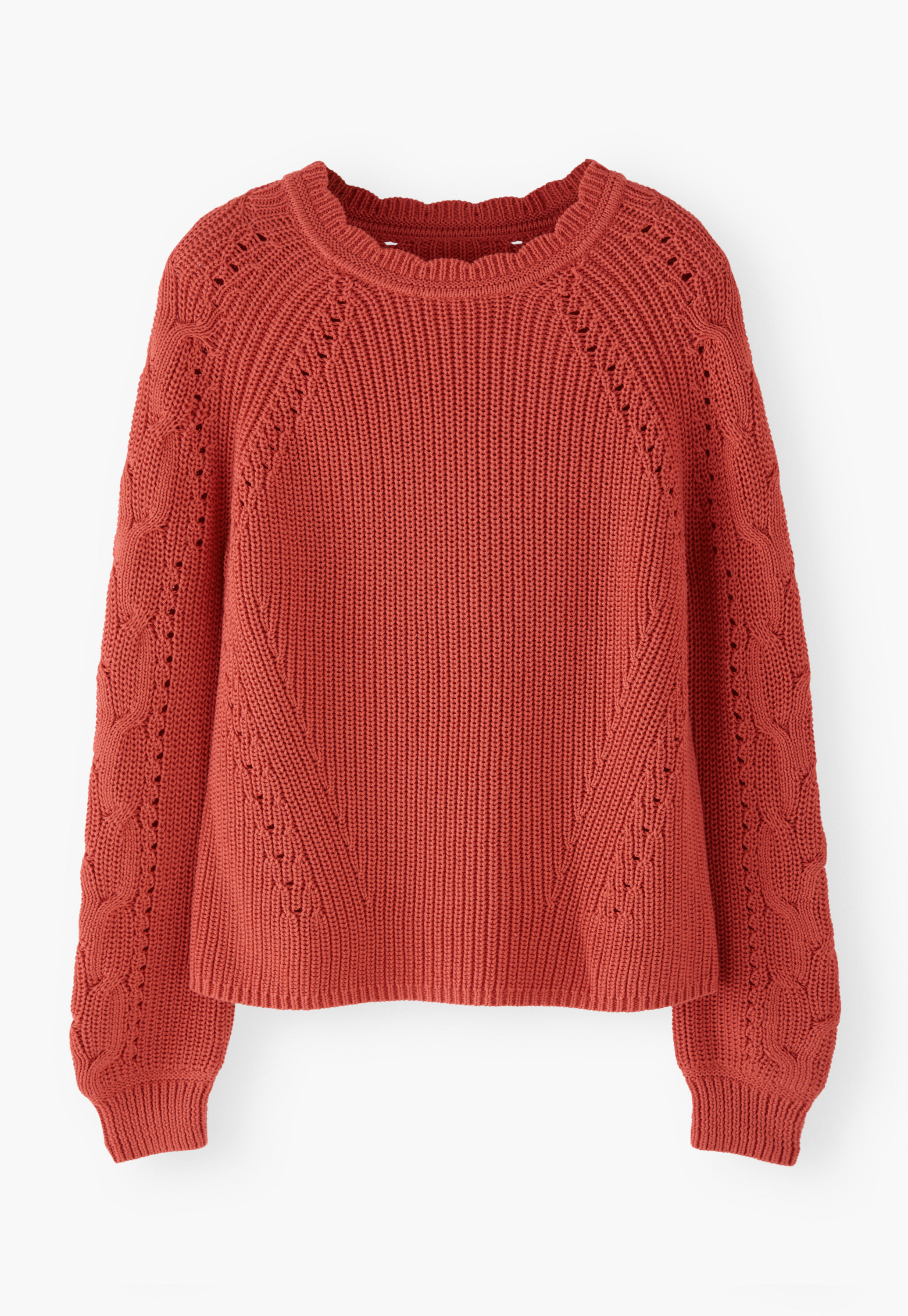 Cable-sleeve sweater, Strawberry, large
