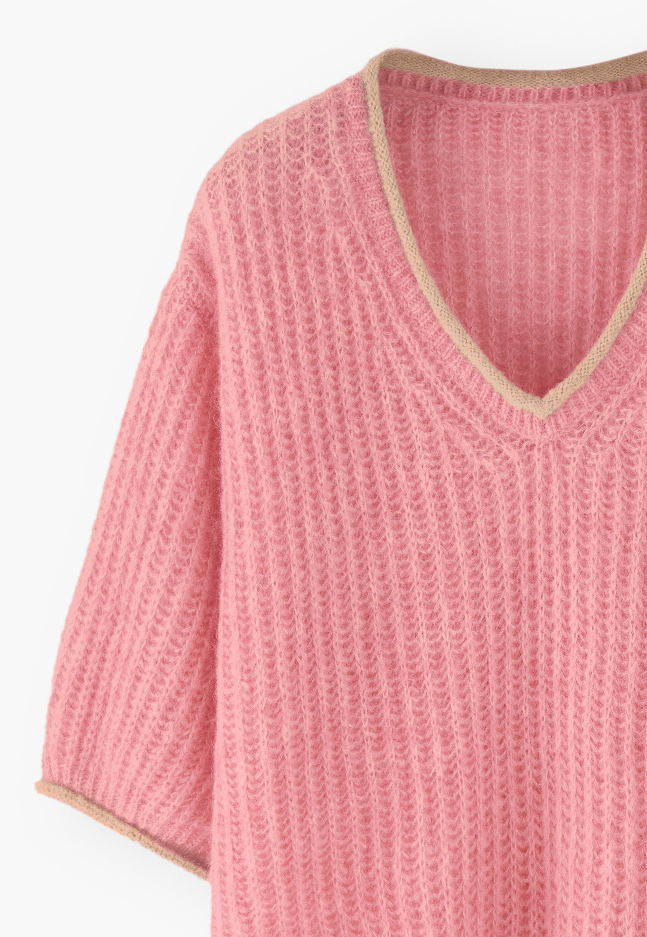 Ribbed v-neck sweater, Rose pink, large