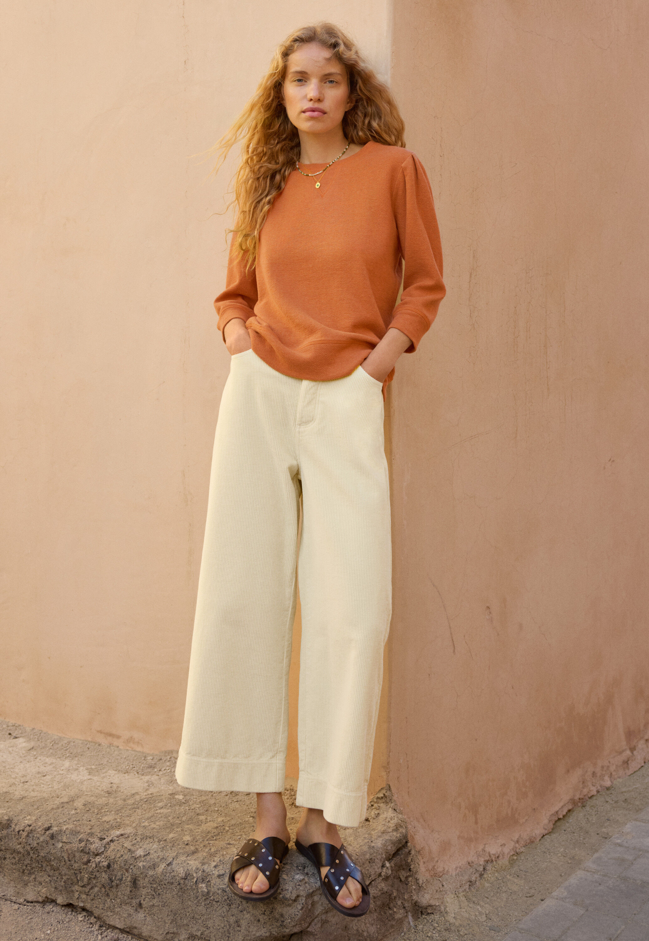 Wide-leg cord trousers