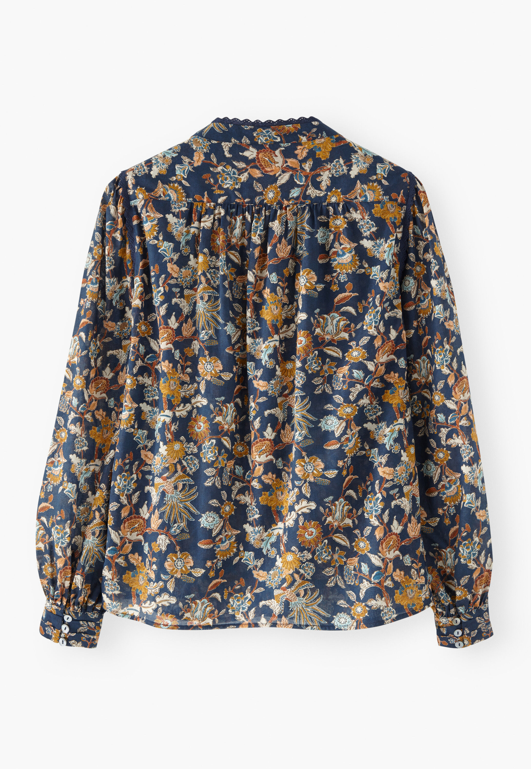 Printed pleat-detail blouse, Indigo ochre, large