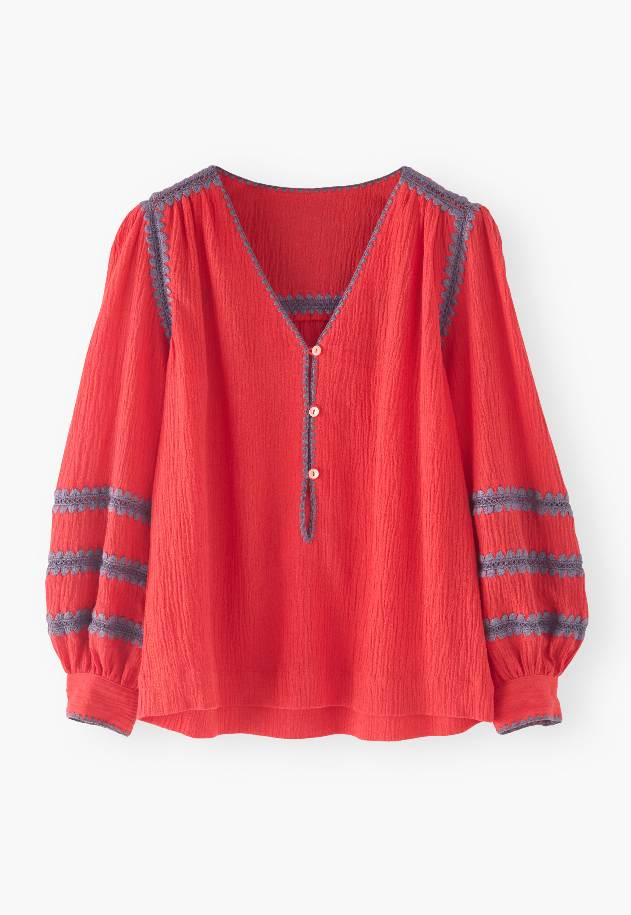 Embroidered blouse, Bright crimson, large