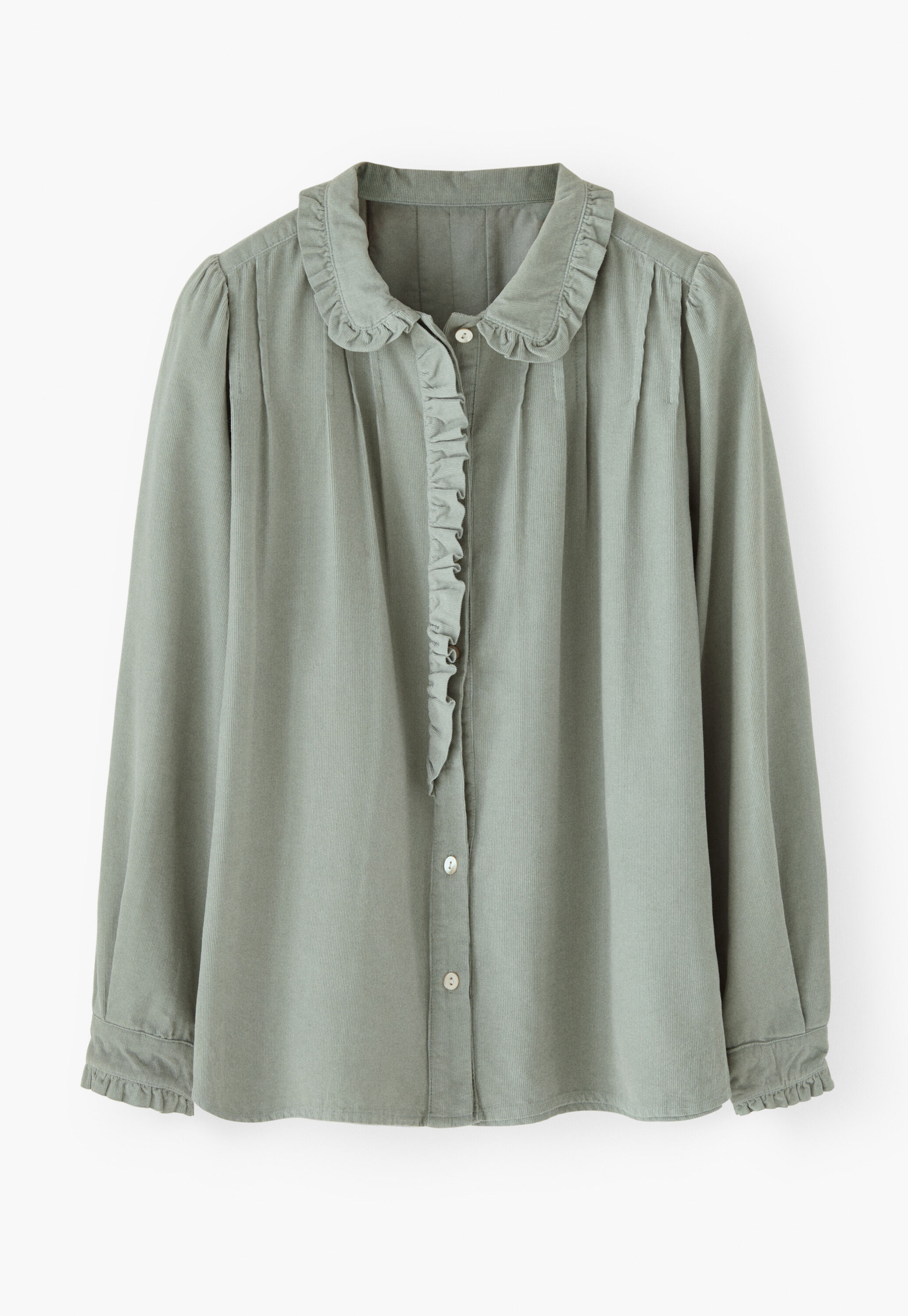 Cord pleated blouse, Dusty duck egg, large
