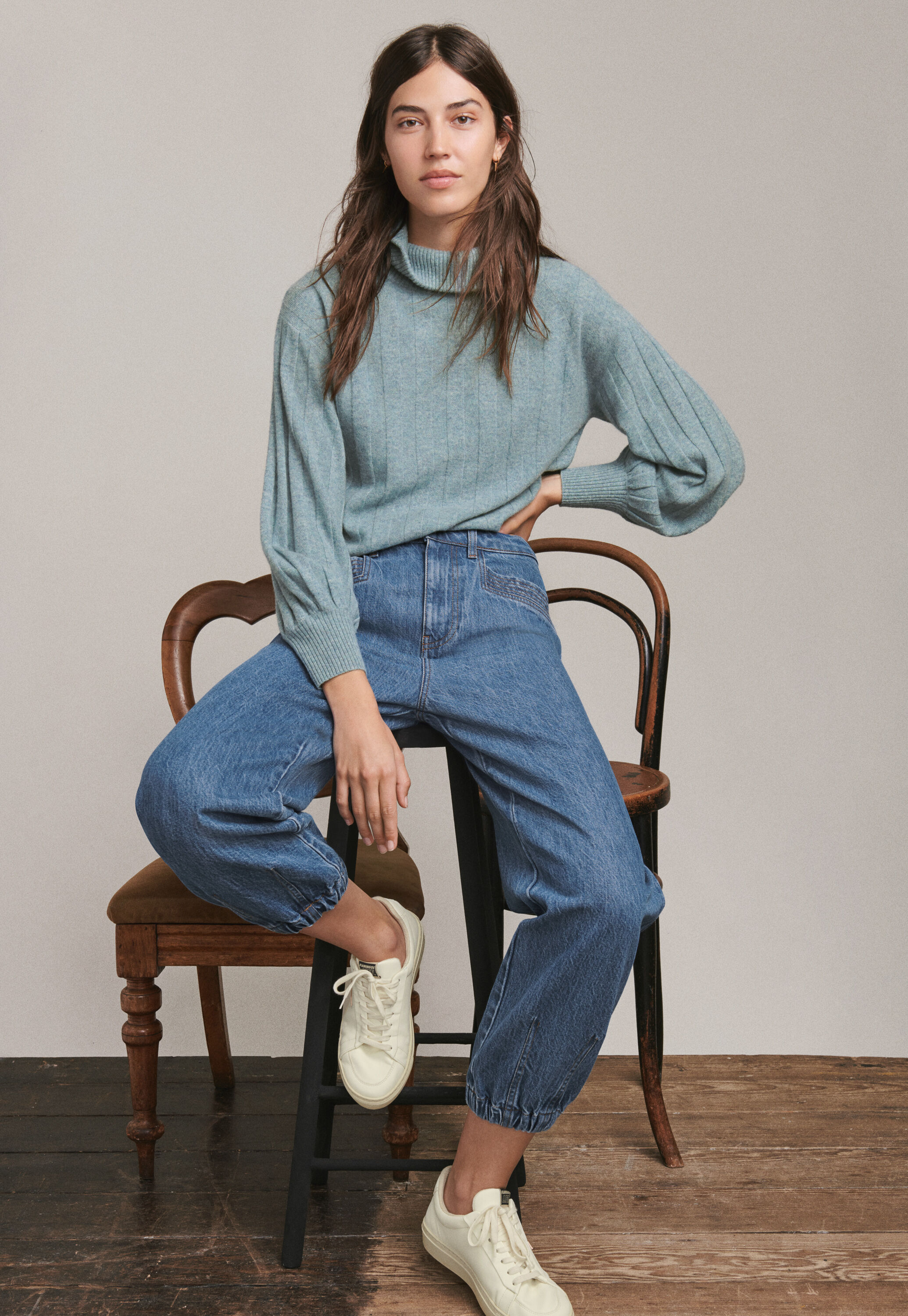 Gathered-cuff jeans