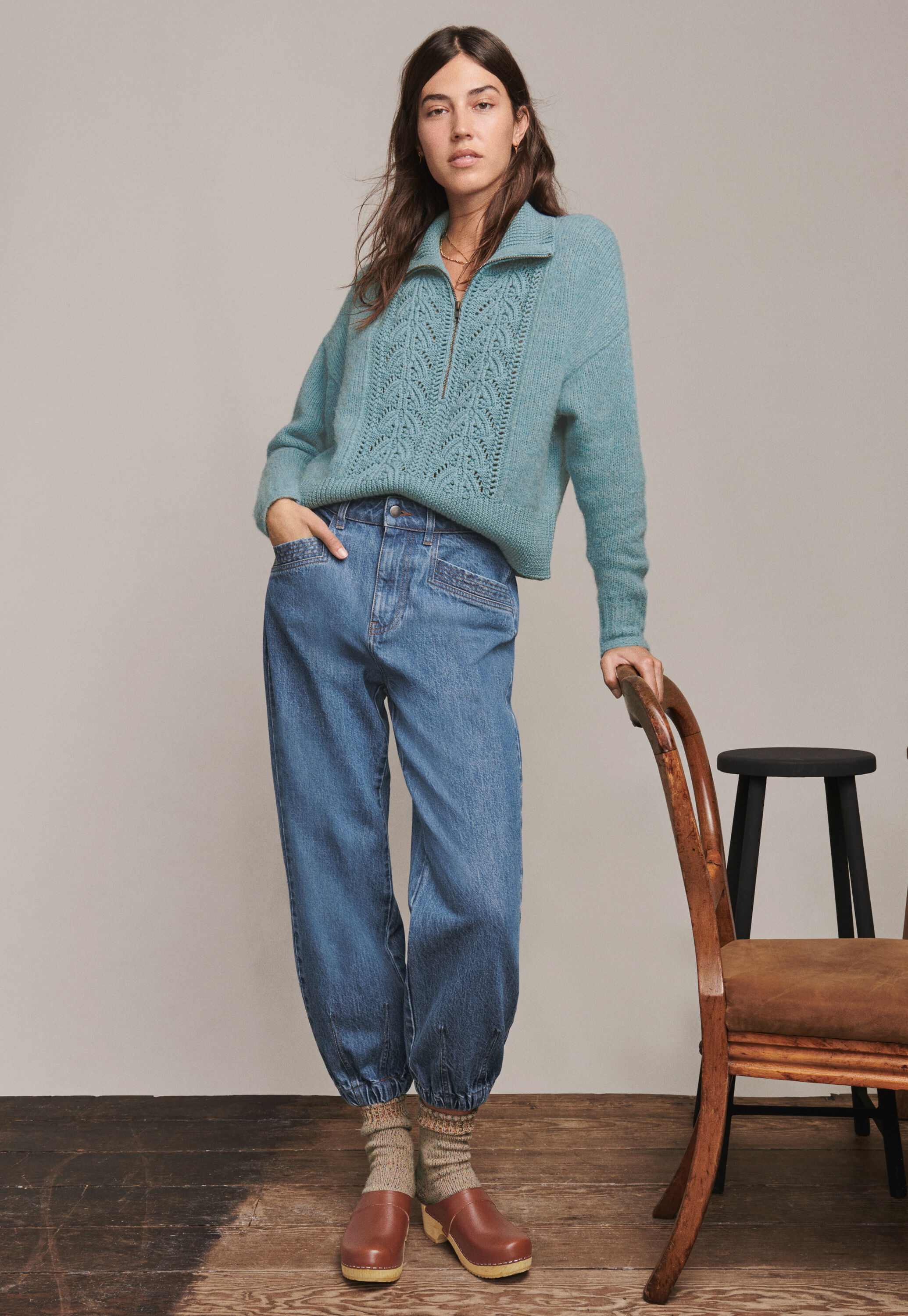 Gathered-cuff jeans