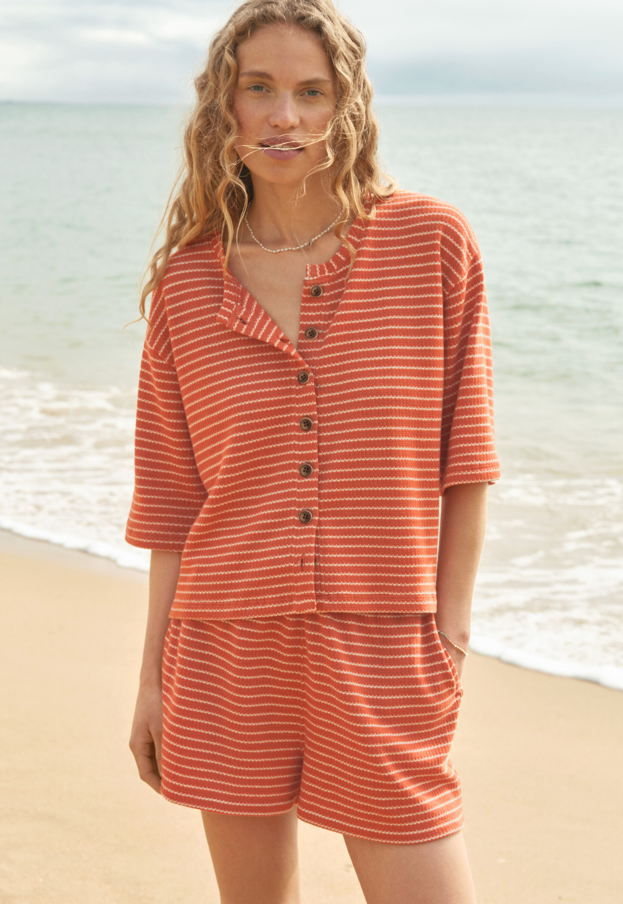 Textured striped cardigan