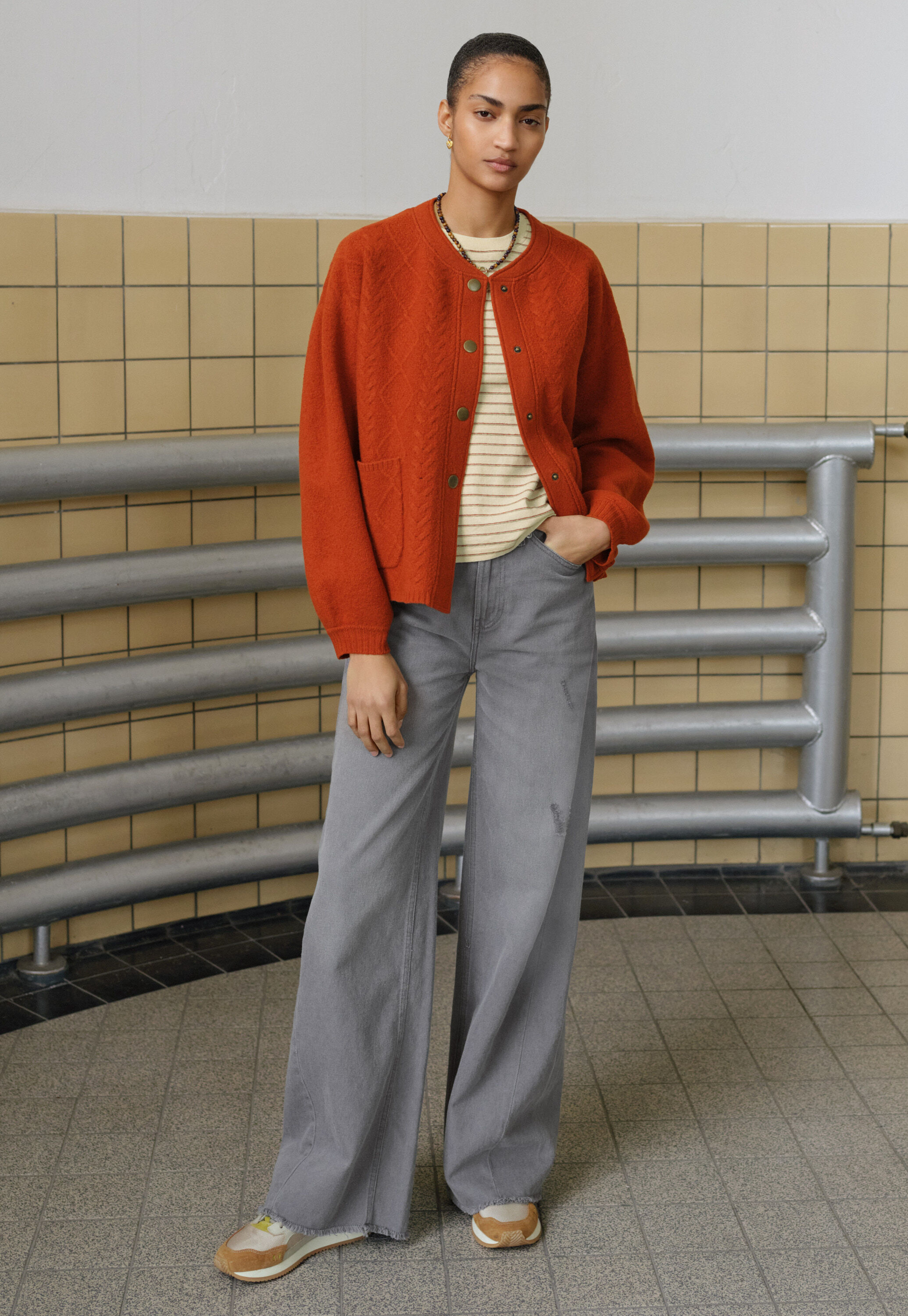 Cable-stitch bomber jacket