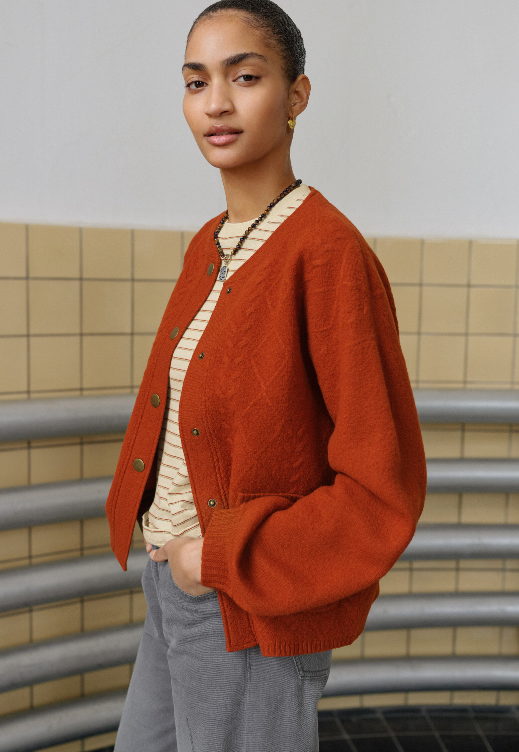 Cable-stitch bomber jacket