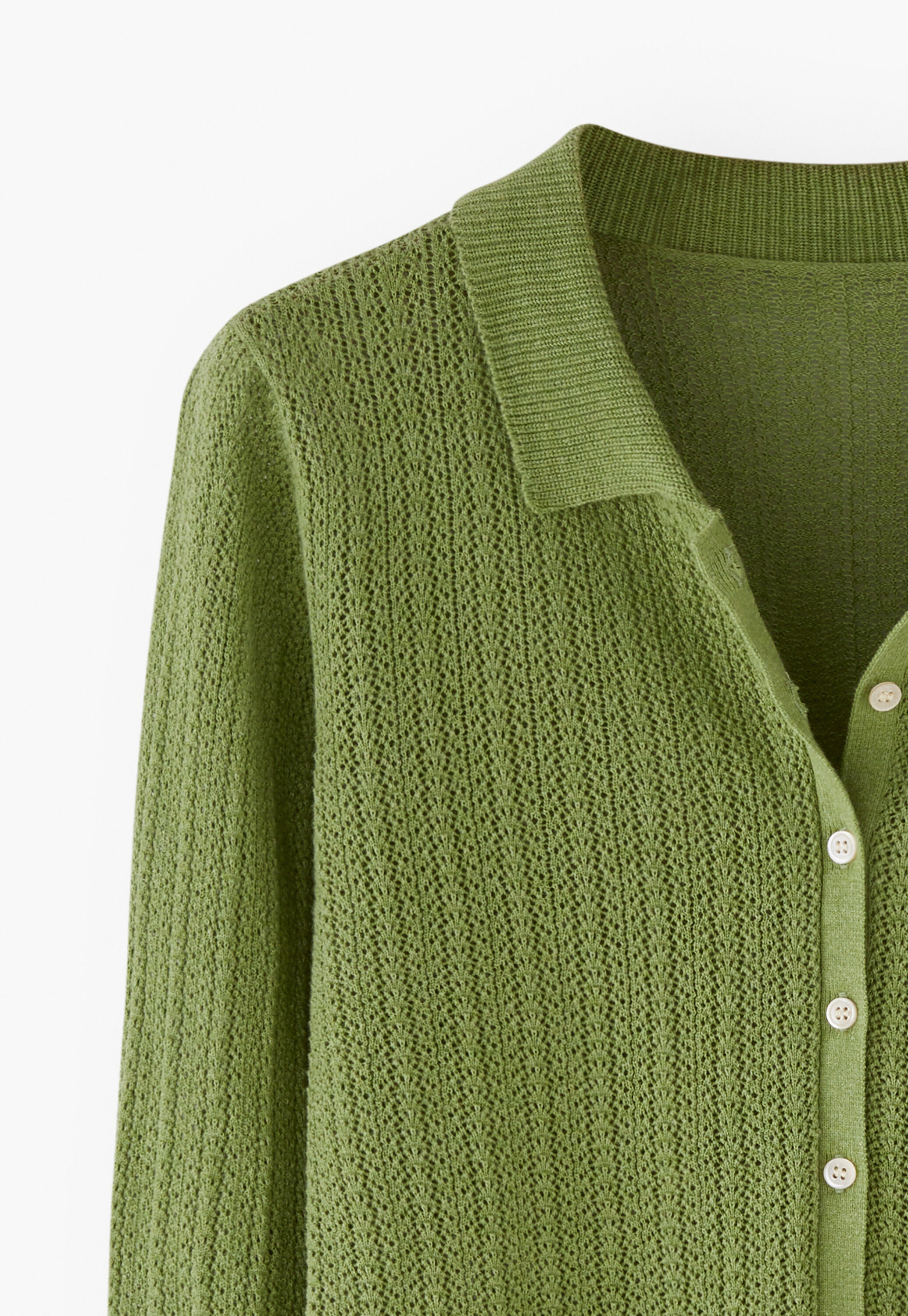 Lace-stitch collared cardigan