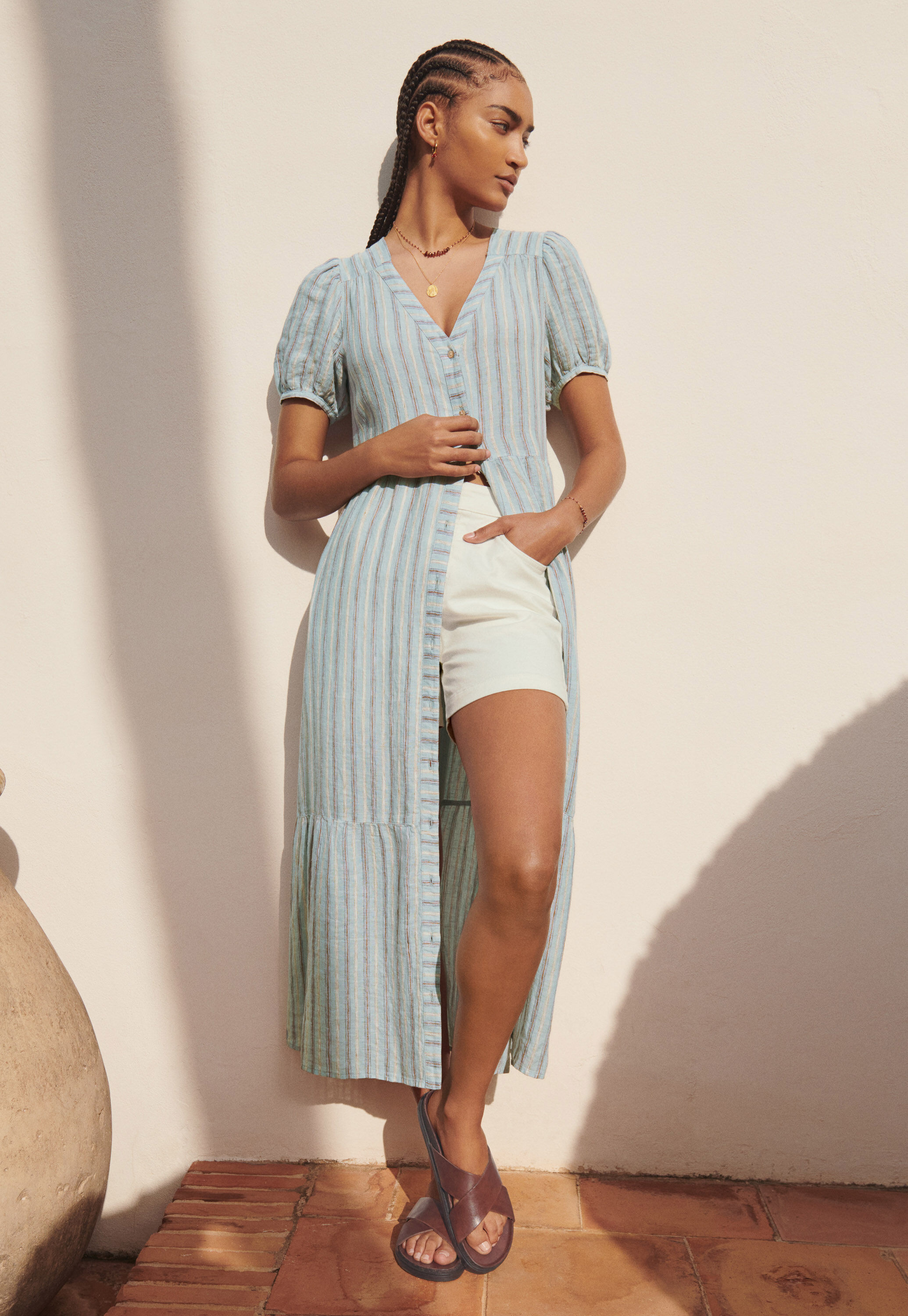Striped button-through dress