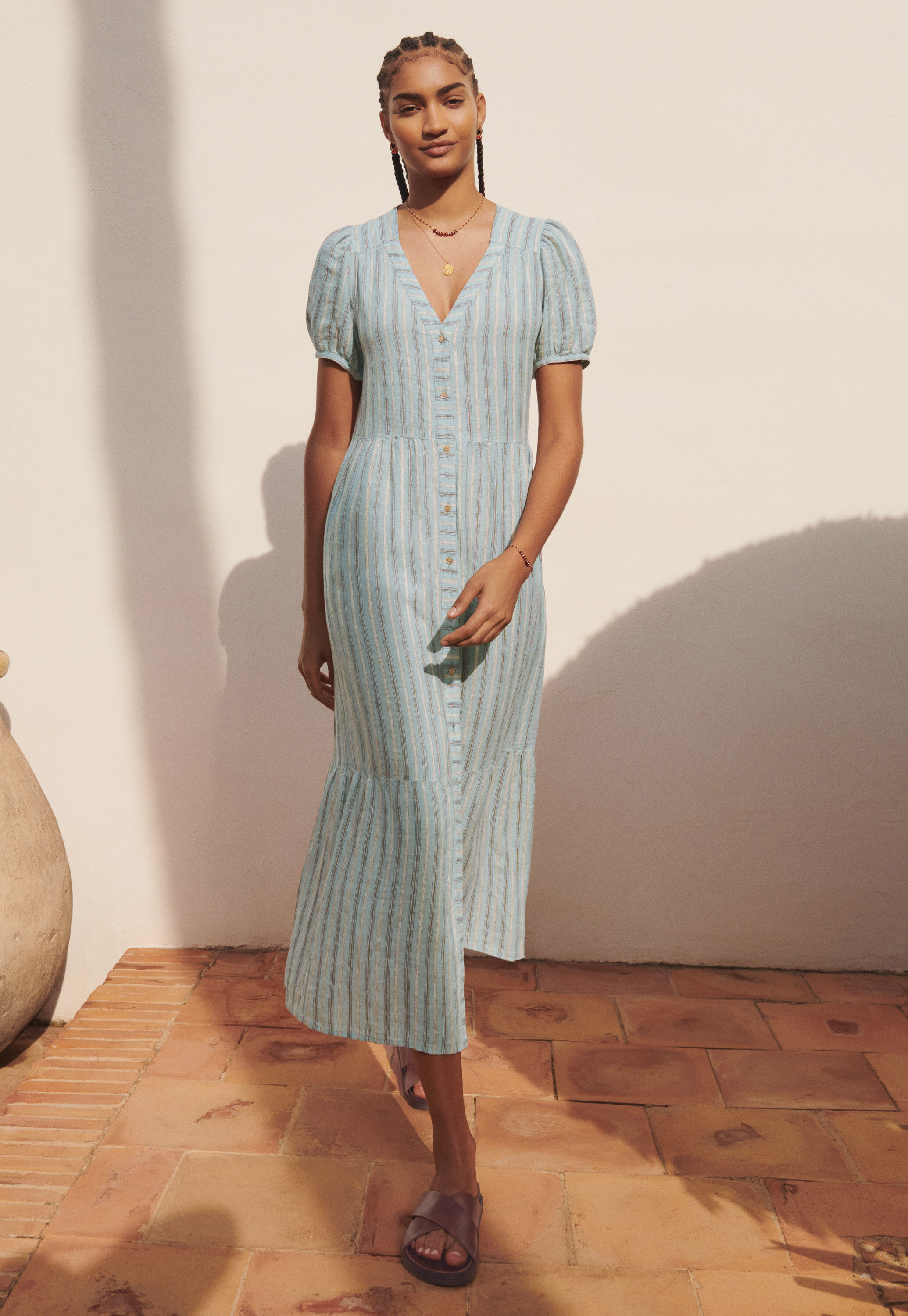 Striped button-through dress