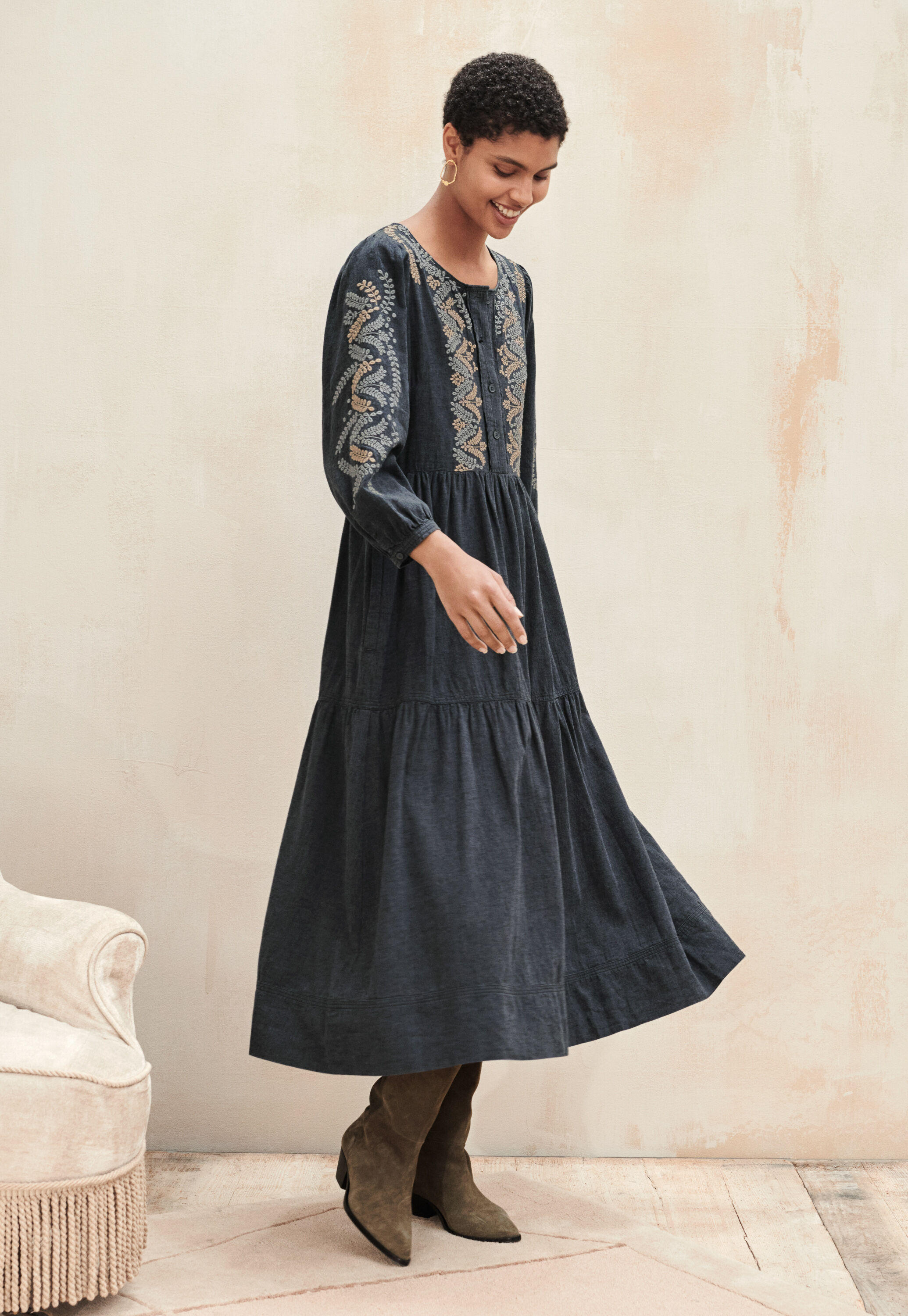 Tiered embroidered dress