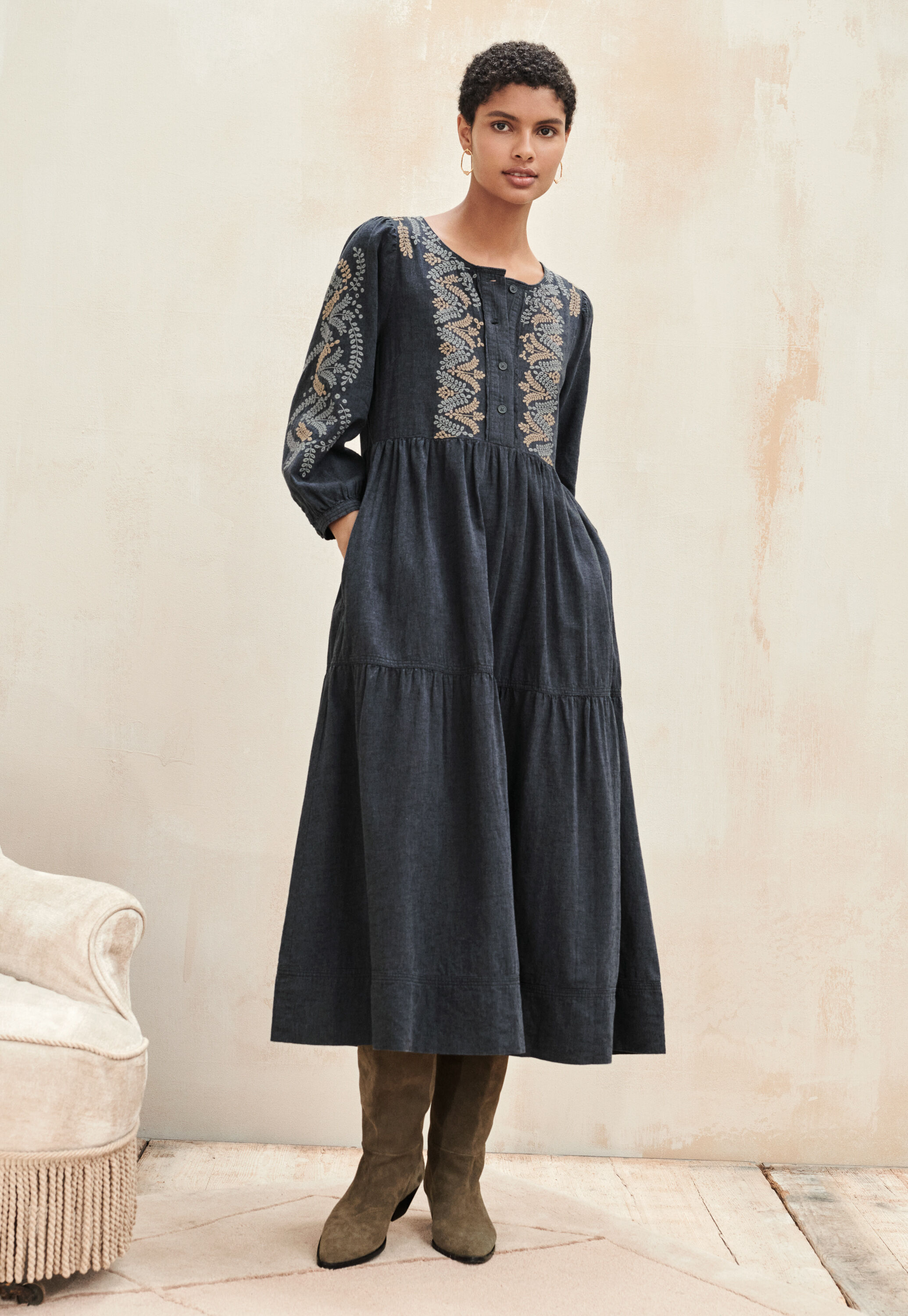 Tiered embroidered dress