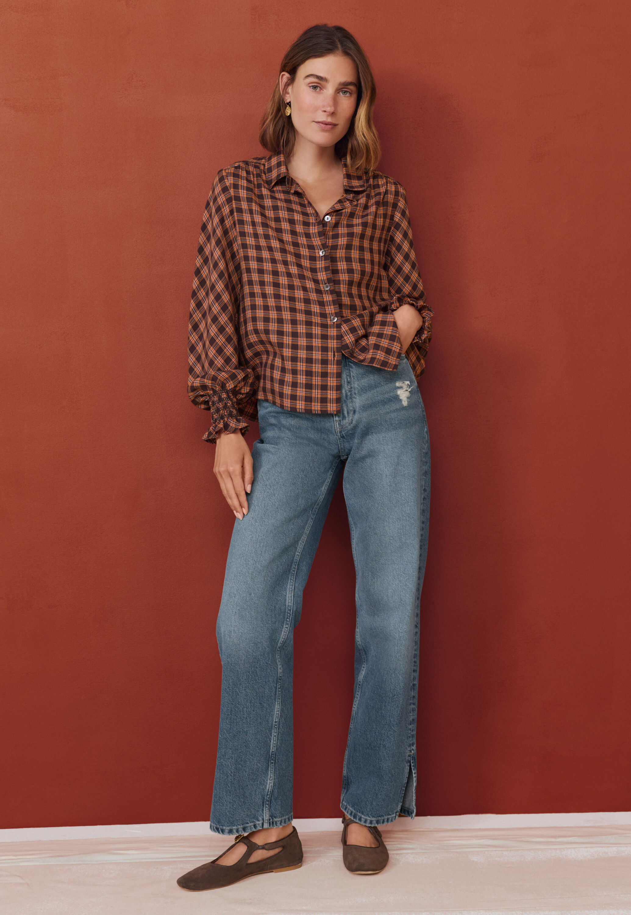 Checked shirt, Brown spice, large