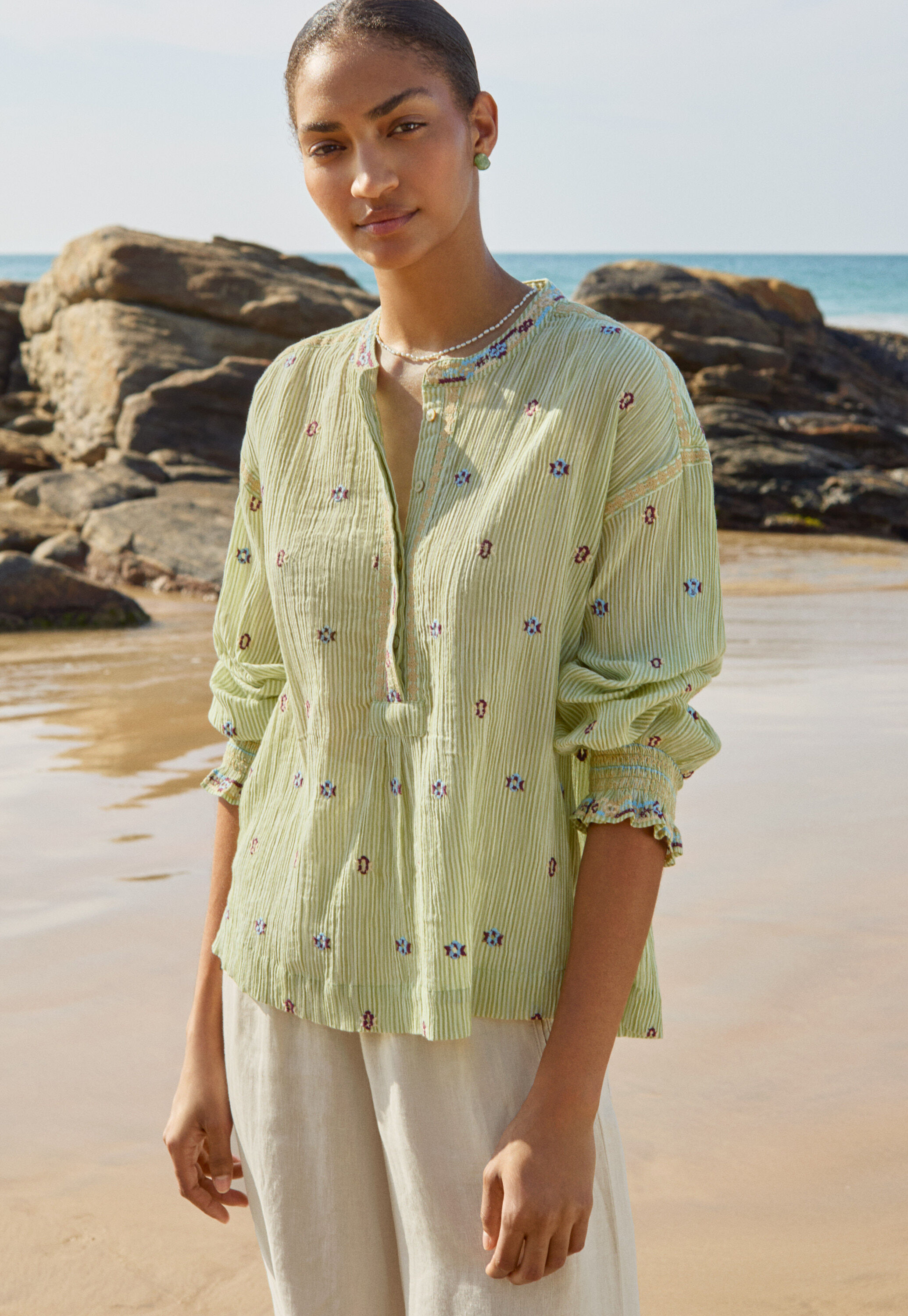 Embroidered crinkle blouse