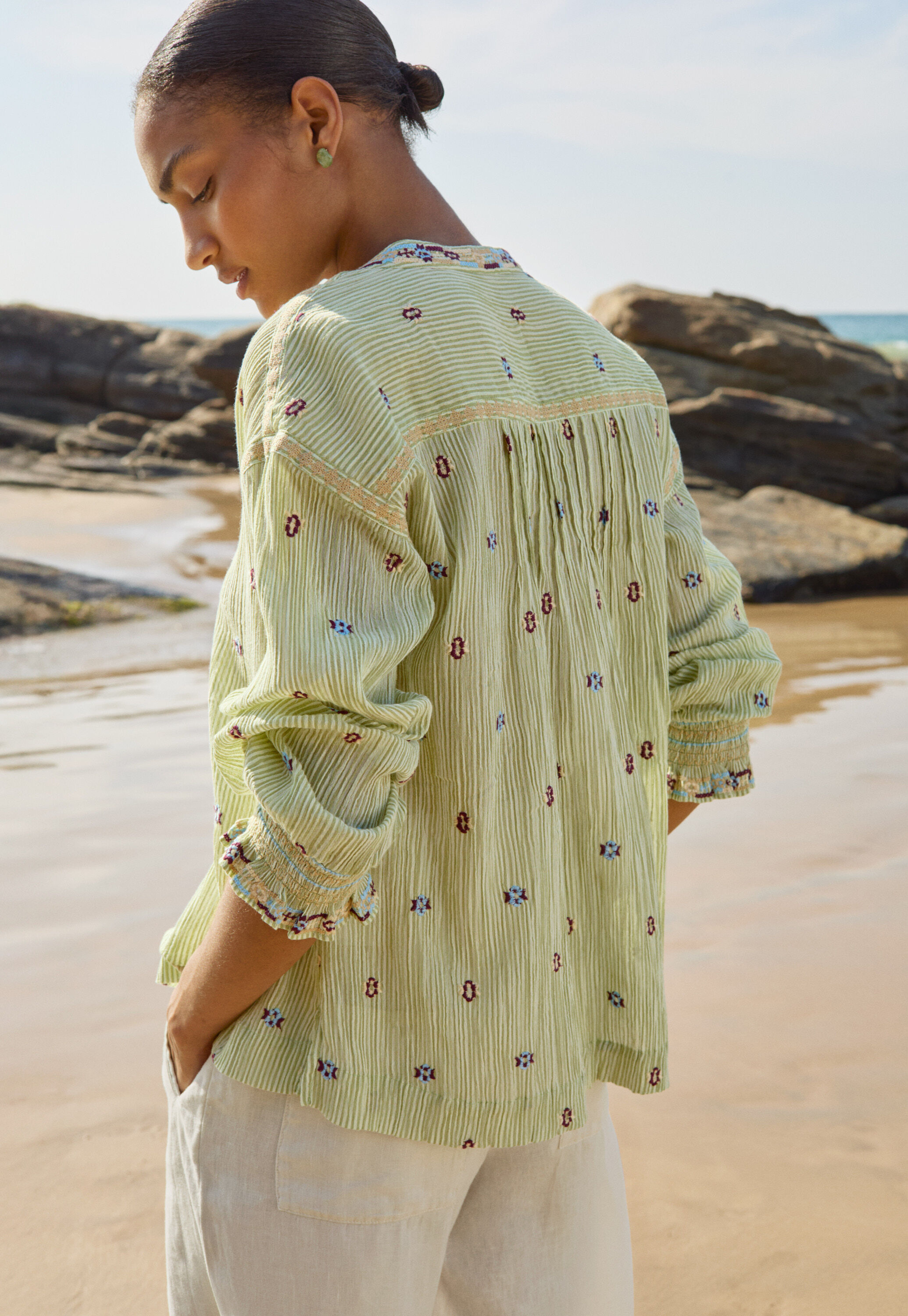 Embroidered crinkle blouse
