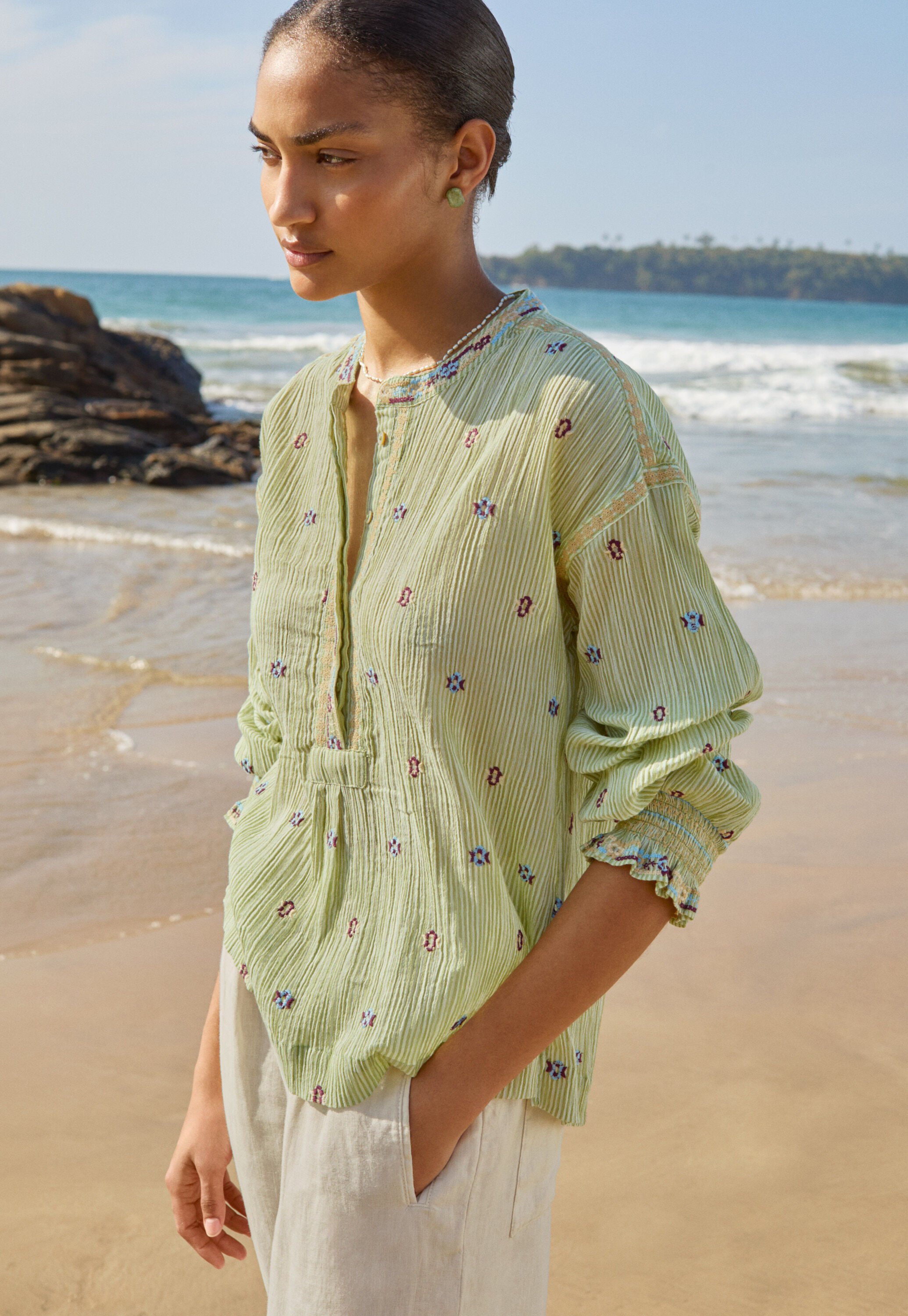 Embroidered crinkle blouse