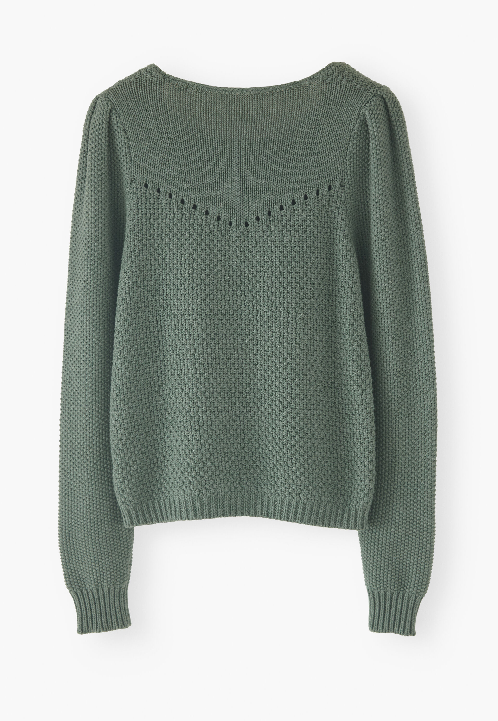 Stitch-mixing pointelle sweater