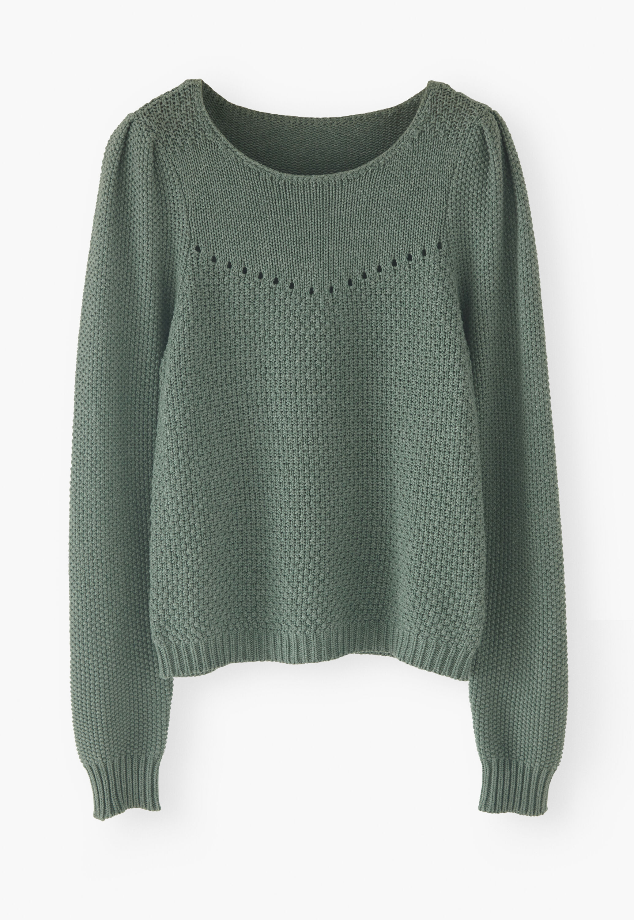 Stitch-mixing pointelle sweater