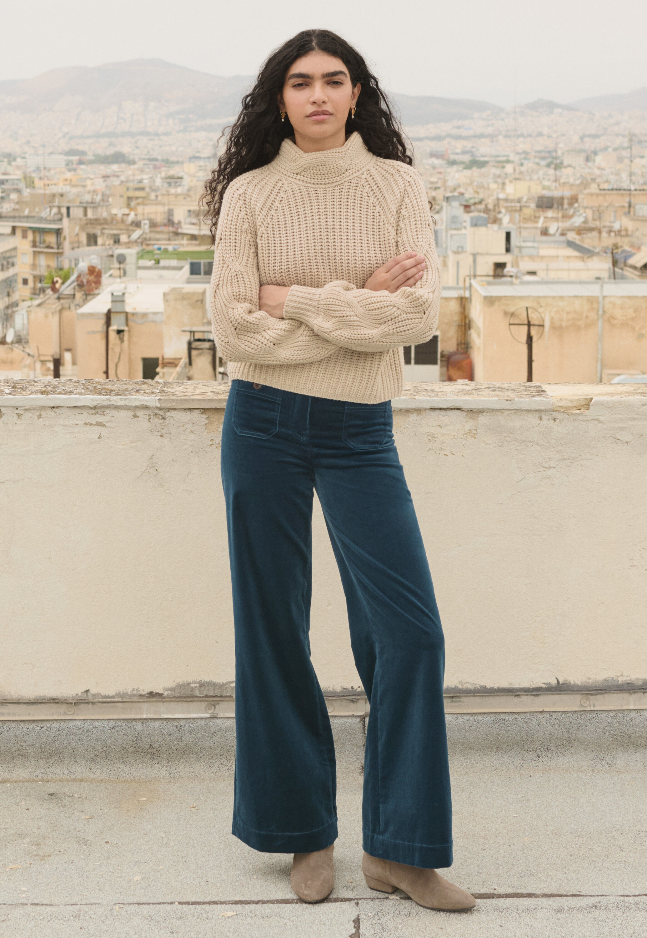 Velvet wide-leg trousers