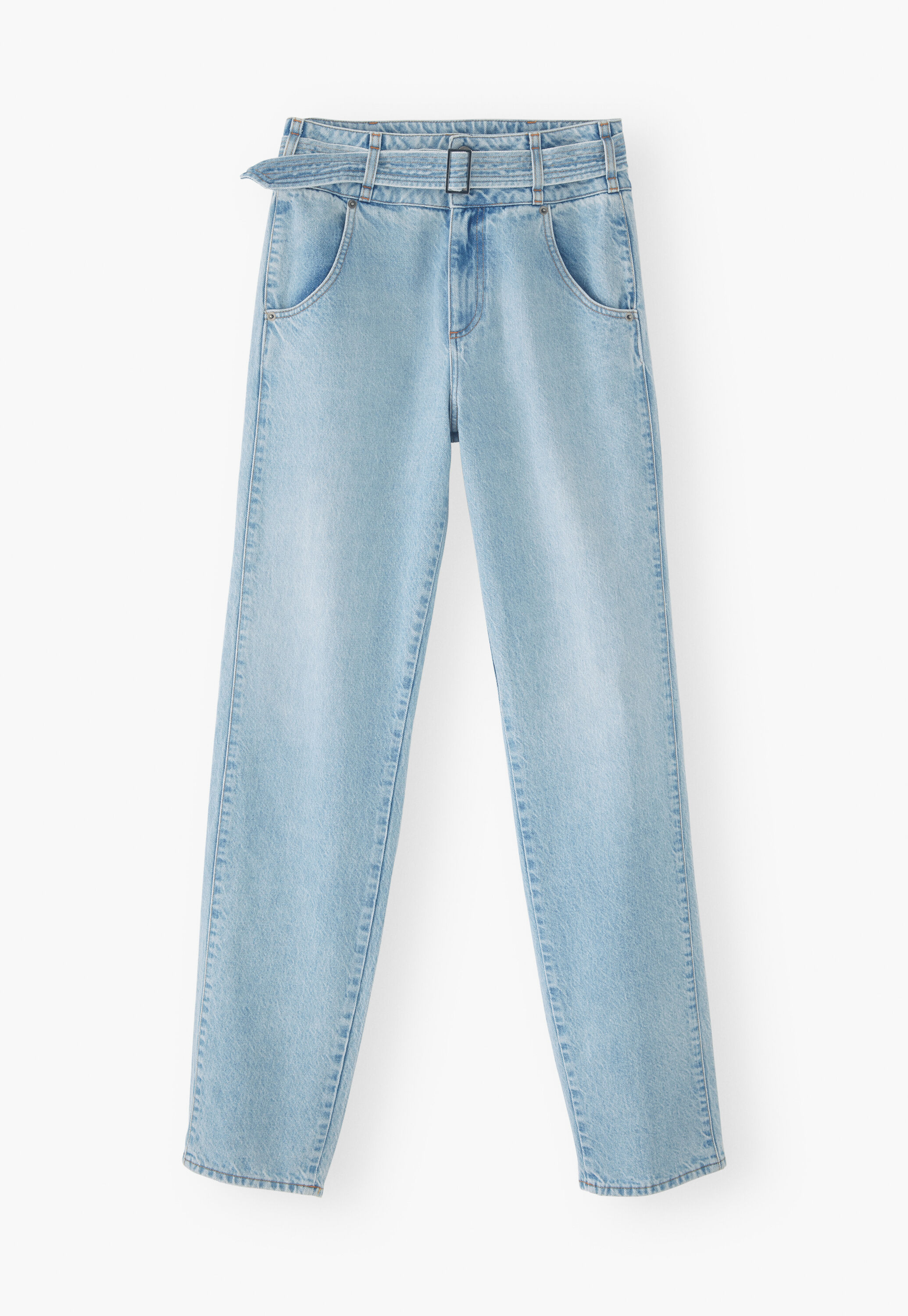 Belted straight-leg jeans