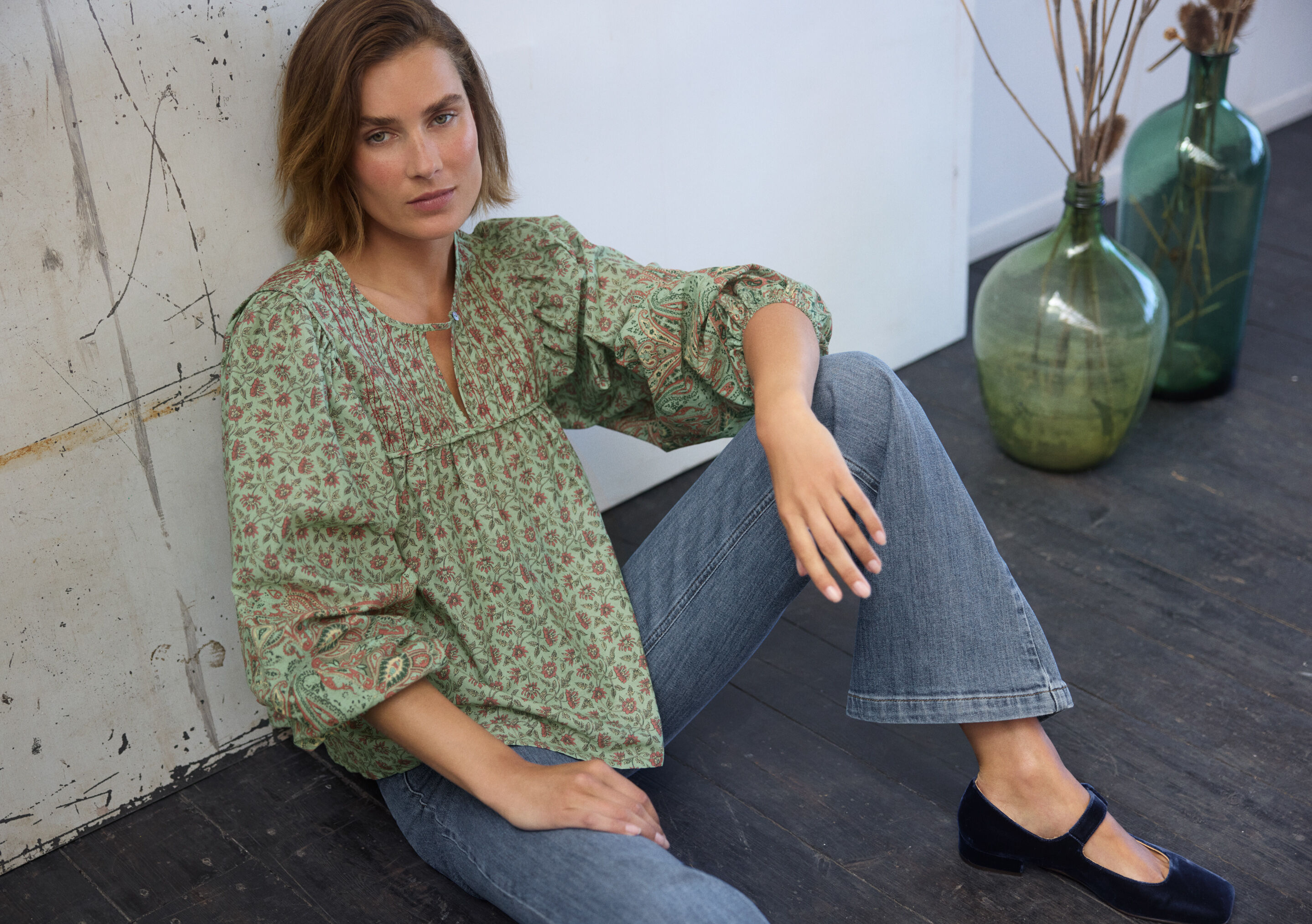Printed gathered blouse