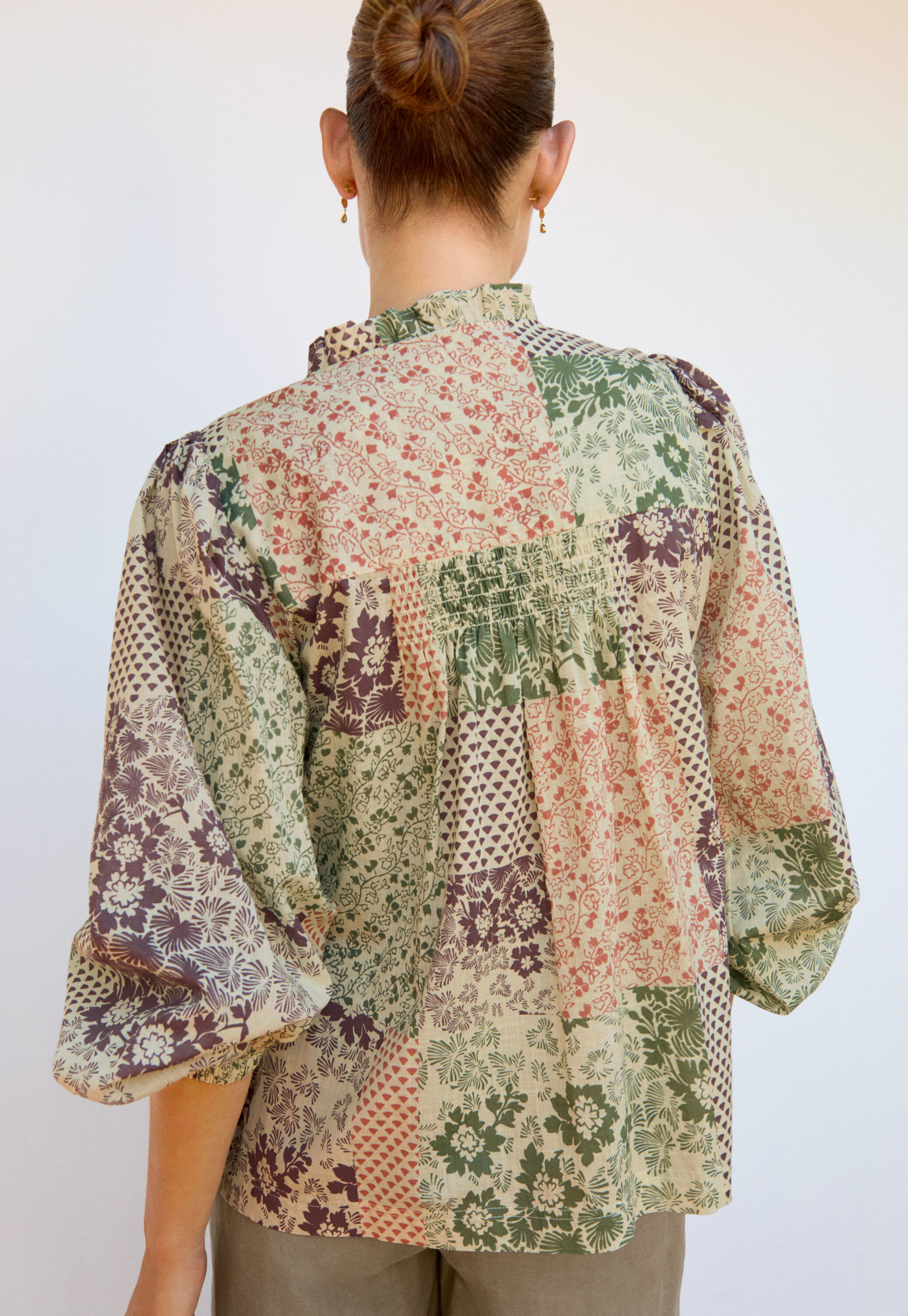 Tie-front printed blouse
