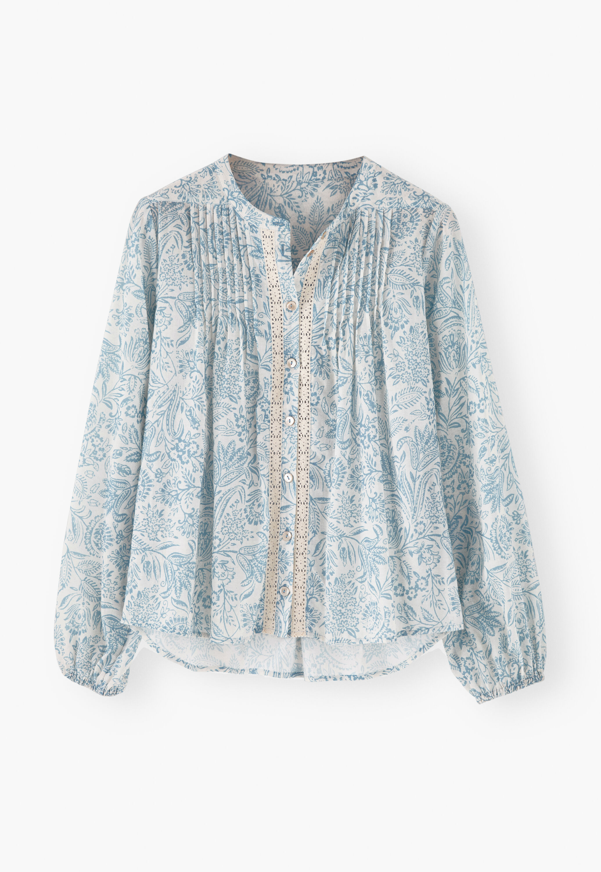 Printed lace-detail blouse