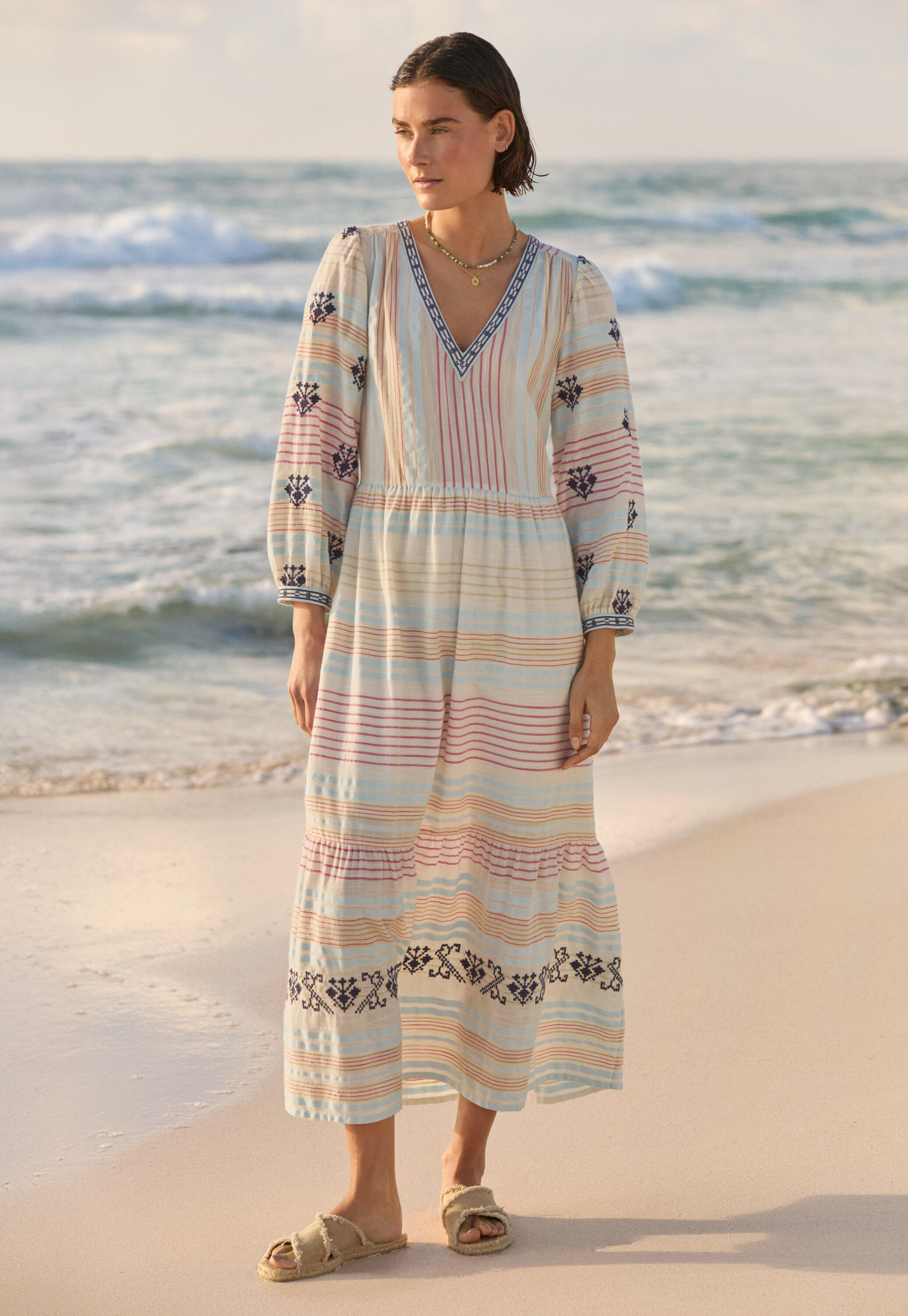 Embroidered striped dress