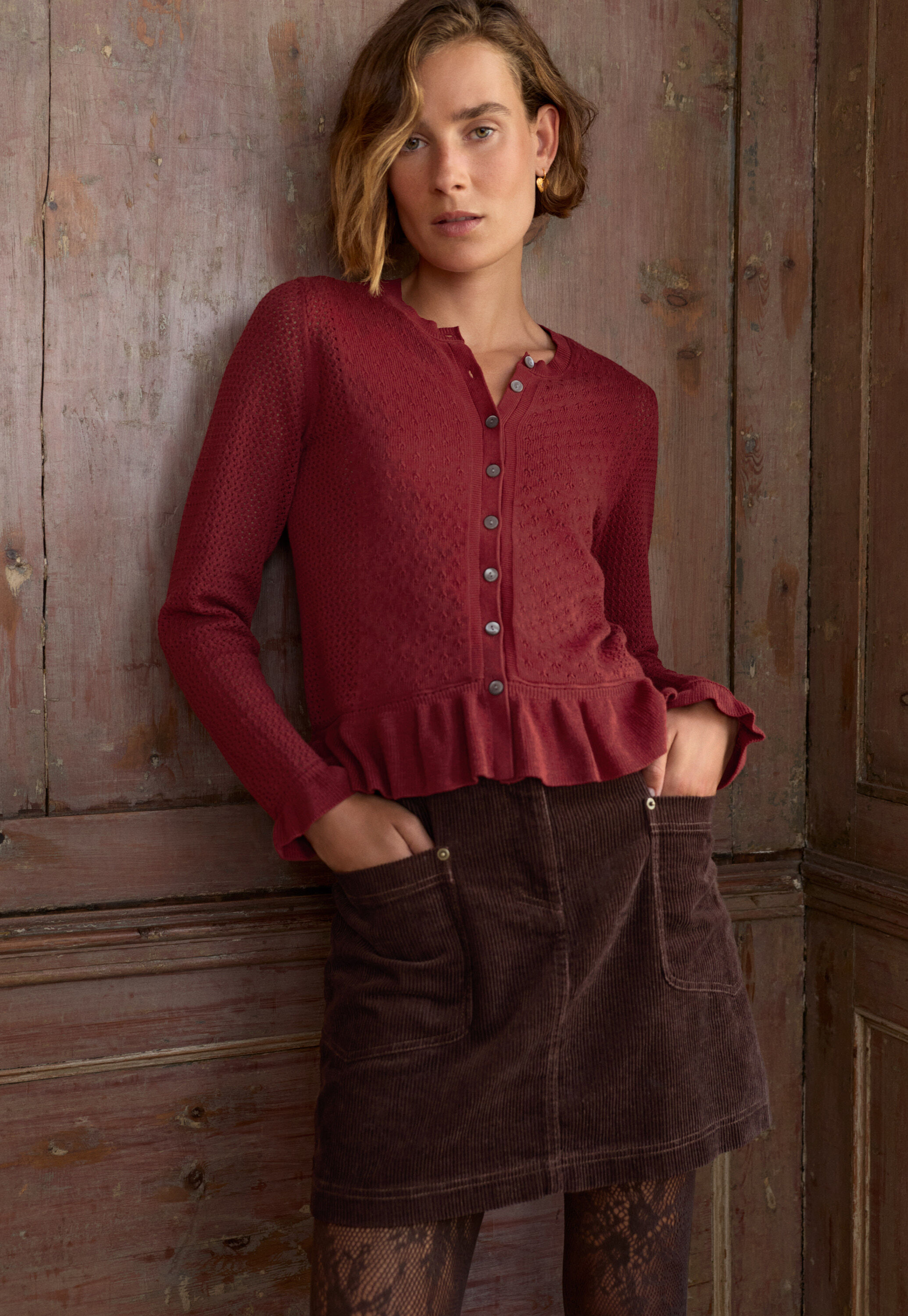 Lace-stitch cardigan, Ruby, large