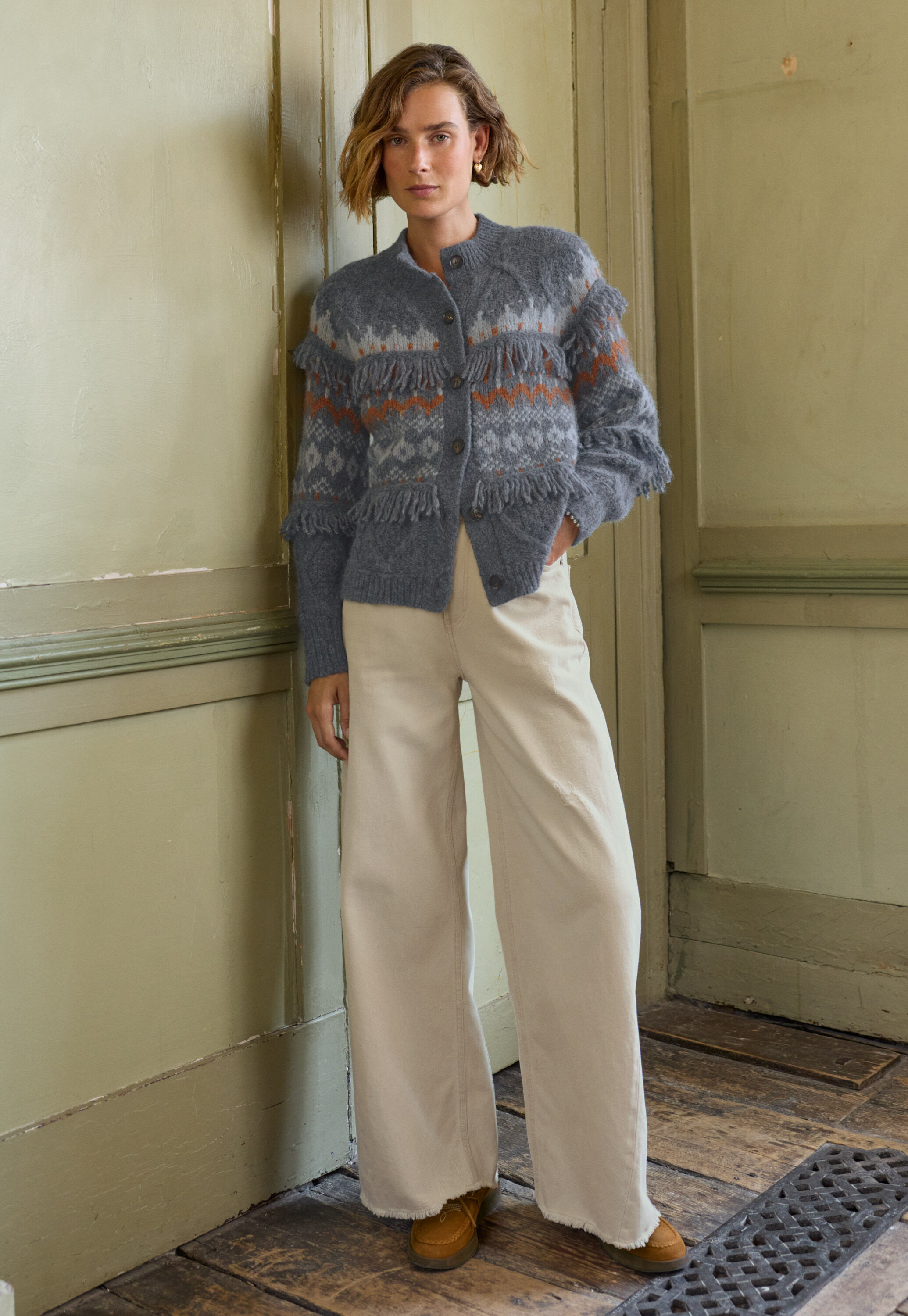 Cable-stitch cardigan, Blue slate copper, large