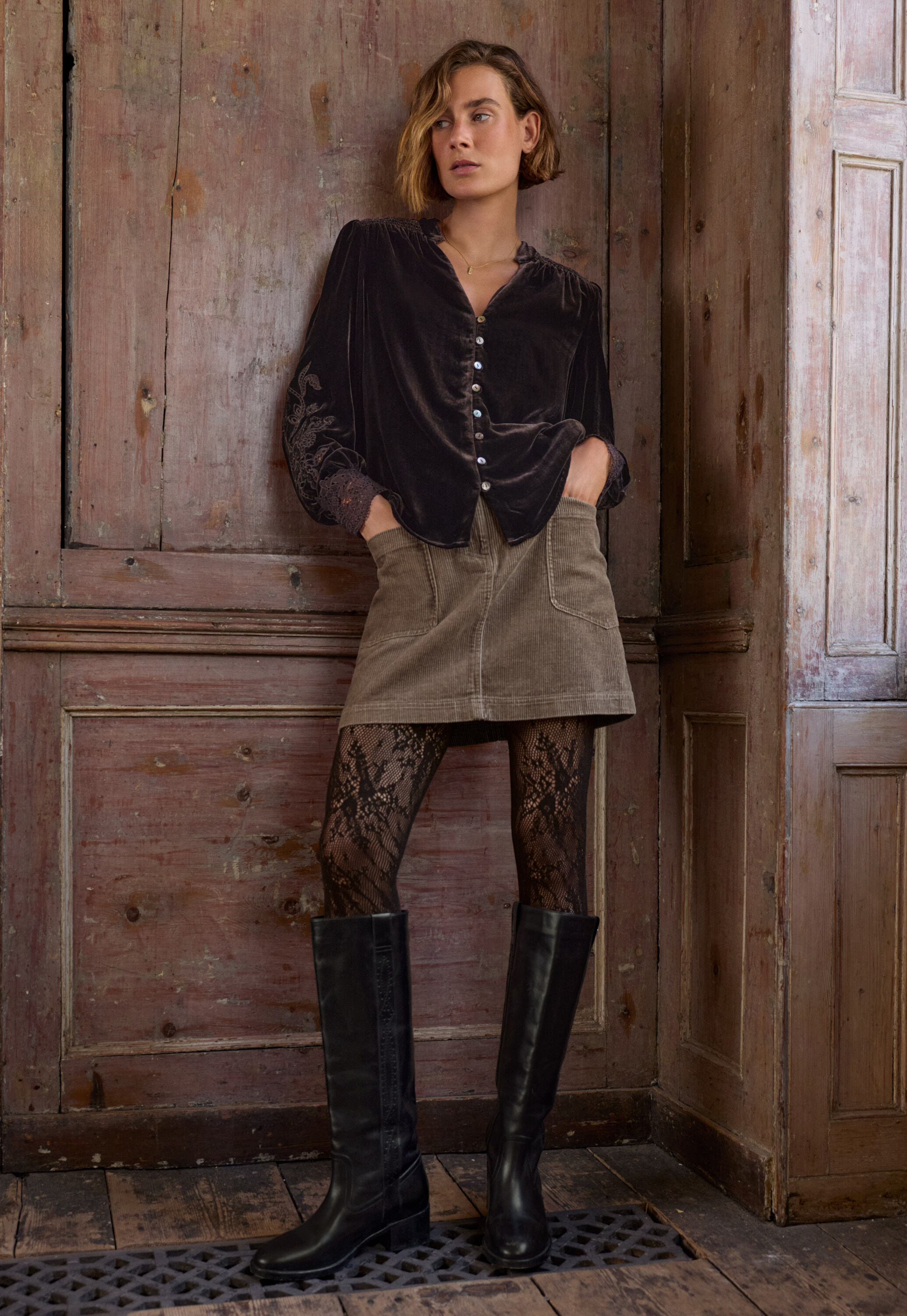 Short cord skirt, Soft mink, large