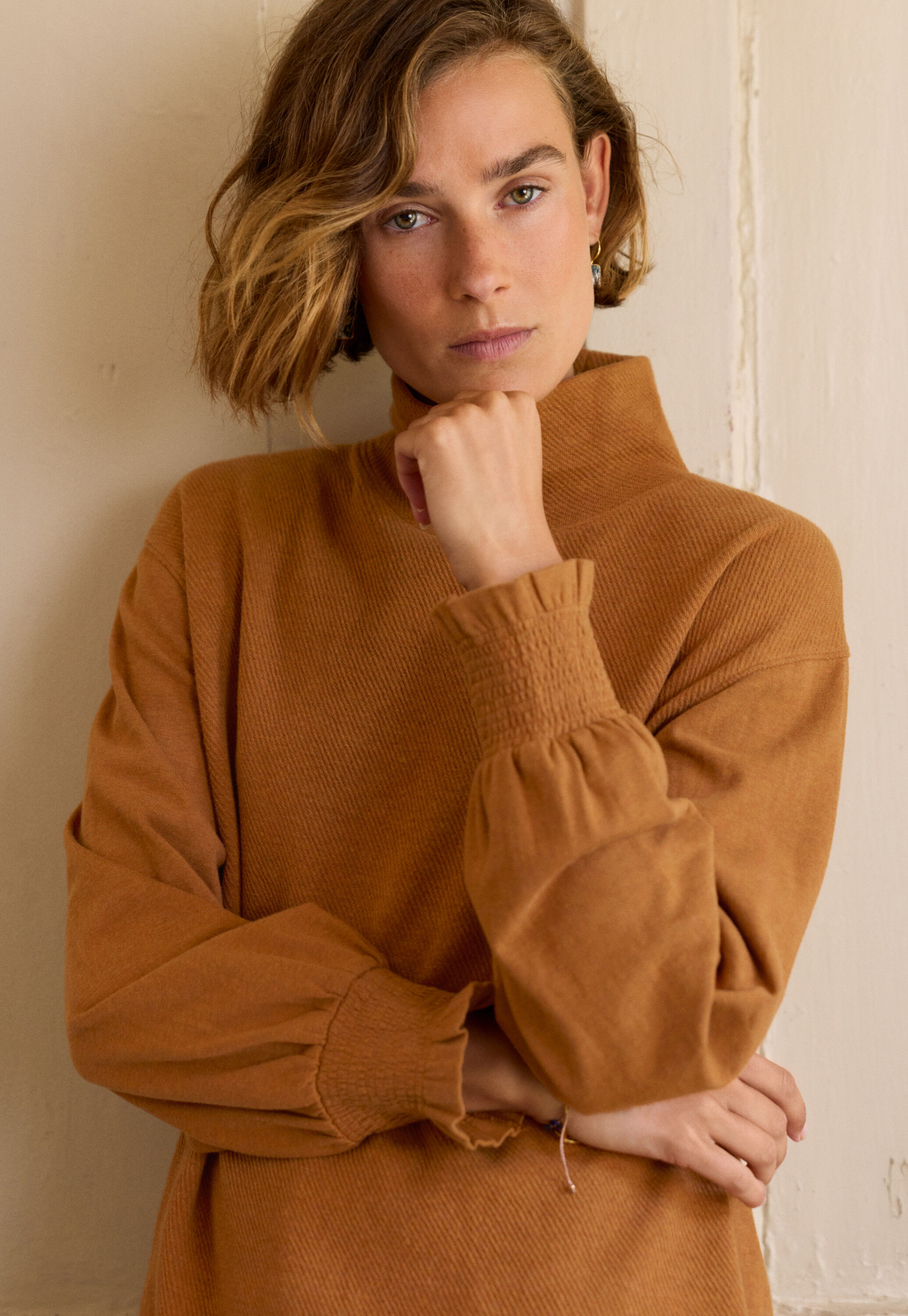 High-neck sweatshirt, Copper, large