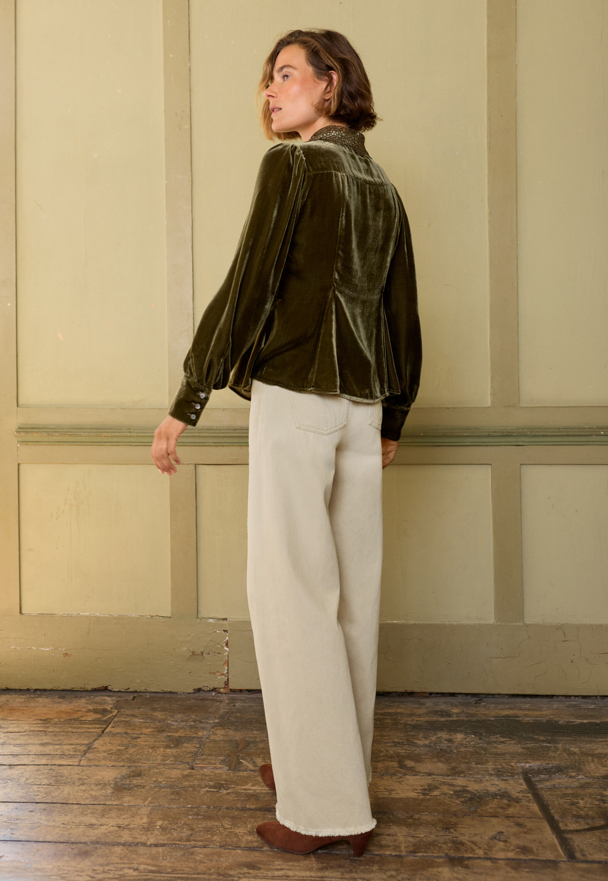 Mid-rise wide-leg jeans, Parchment, large
