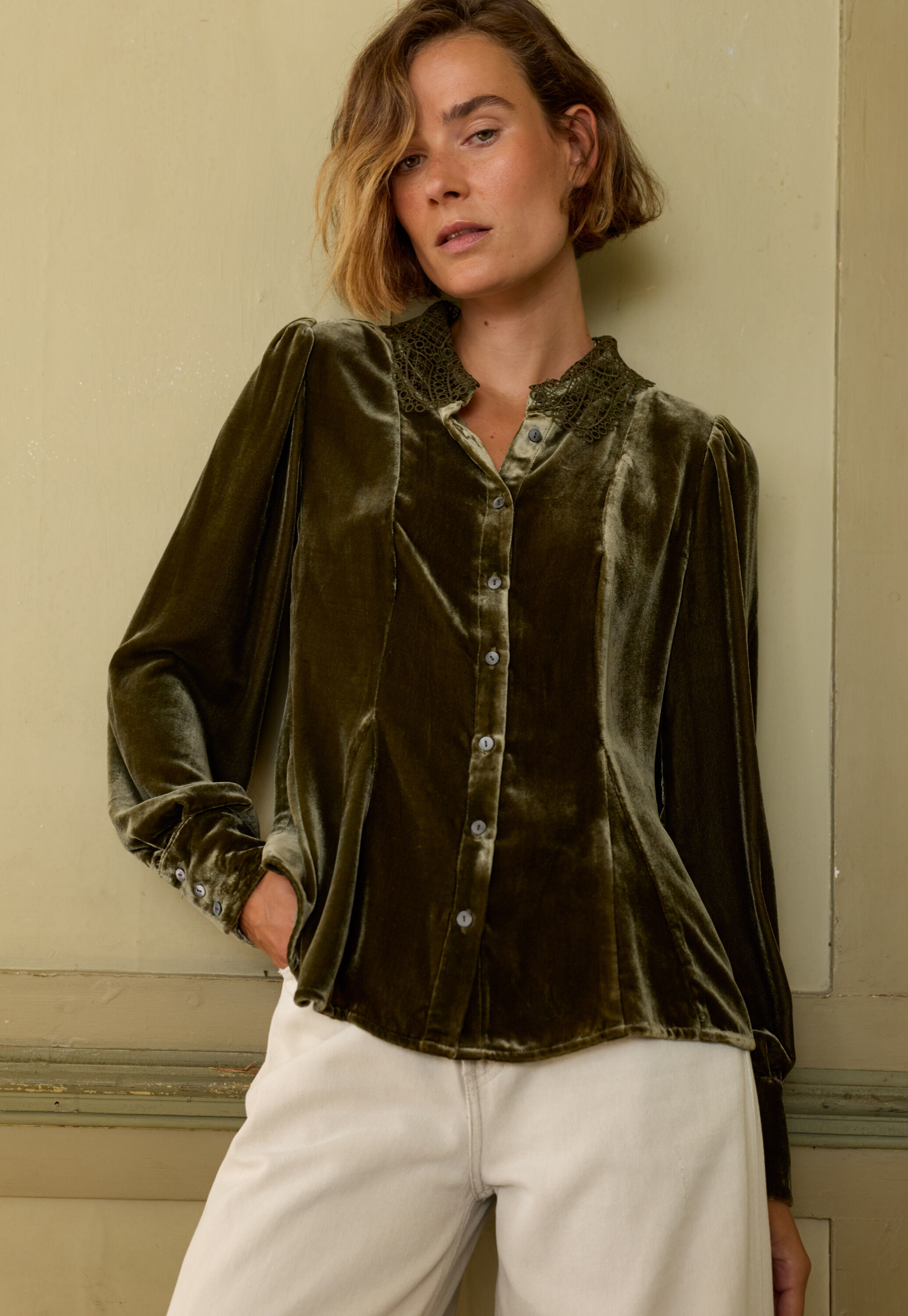 Velvet godet blouse