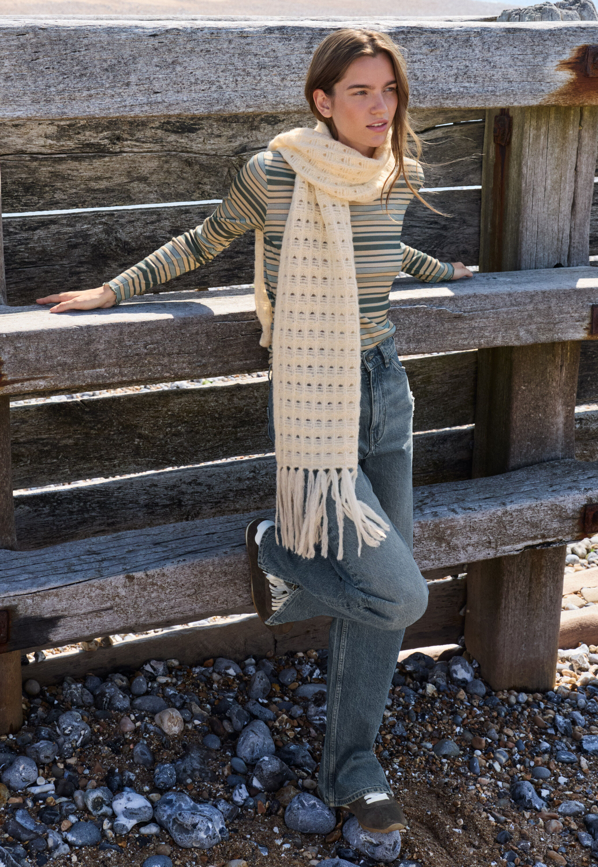 Striped jersey top, Blue stone, large