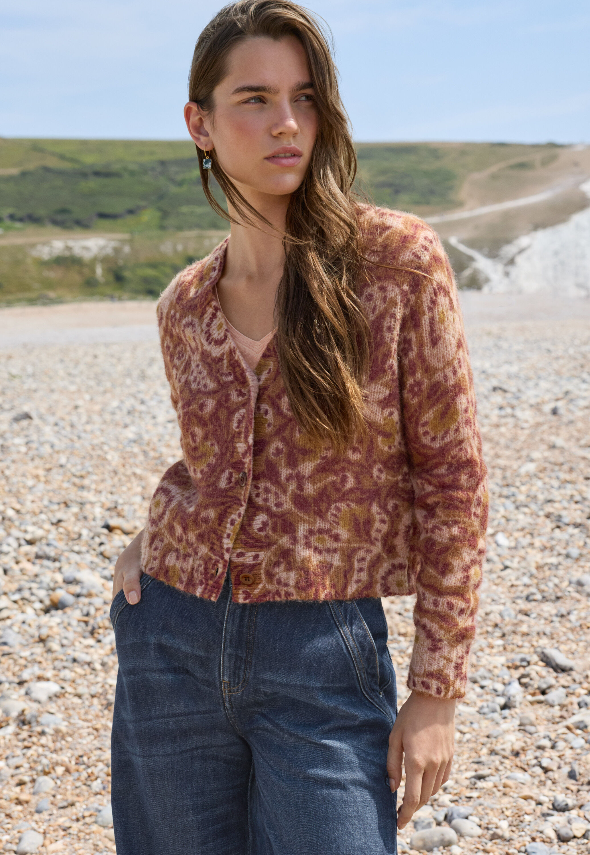 Printed cardigan, Spicy ginger, large
