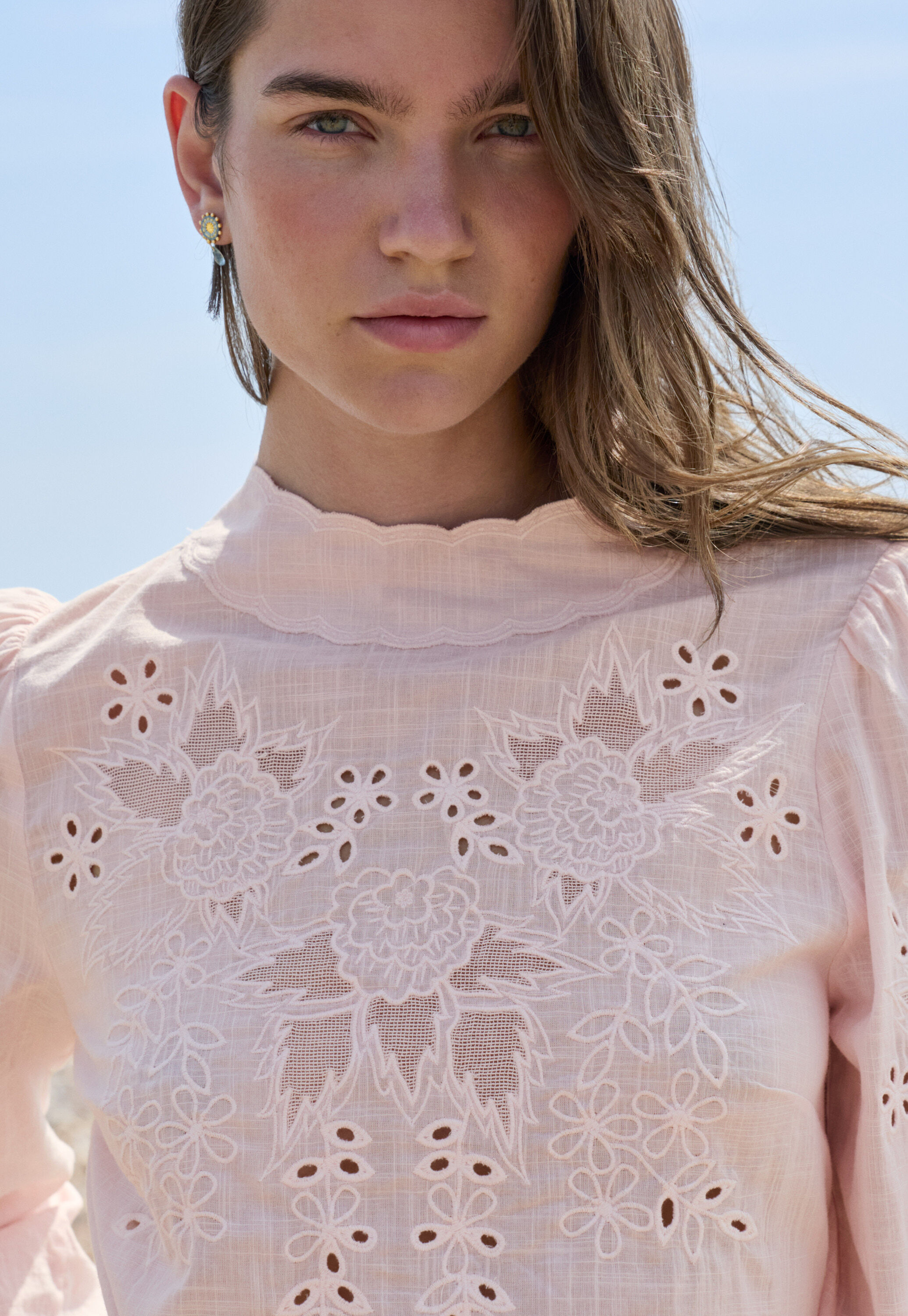 Embroidered blouse, Pastel pink, large