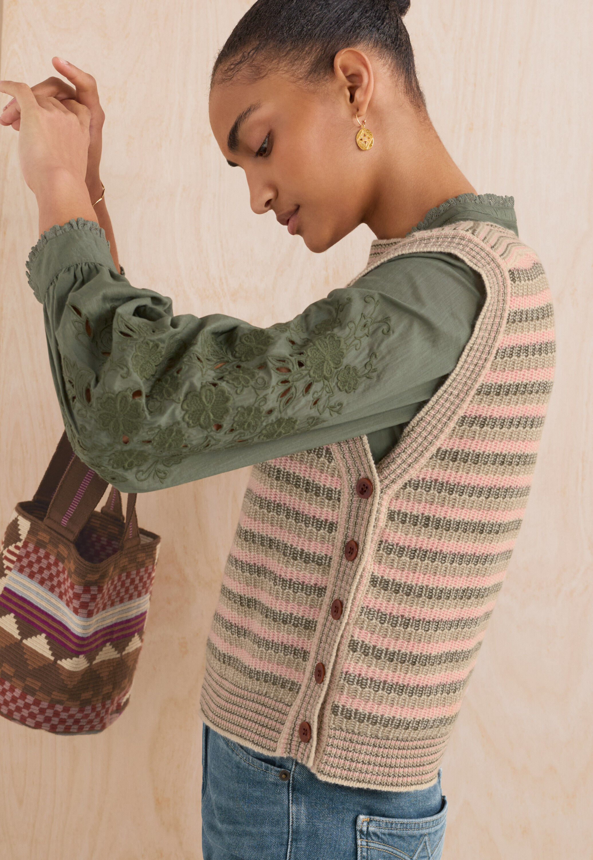 Lace pintuck blouse, Forest green, large
