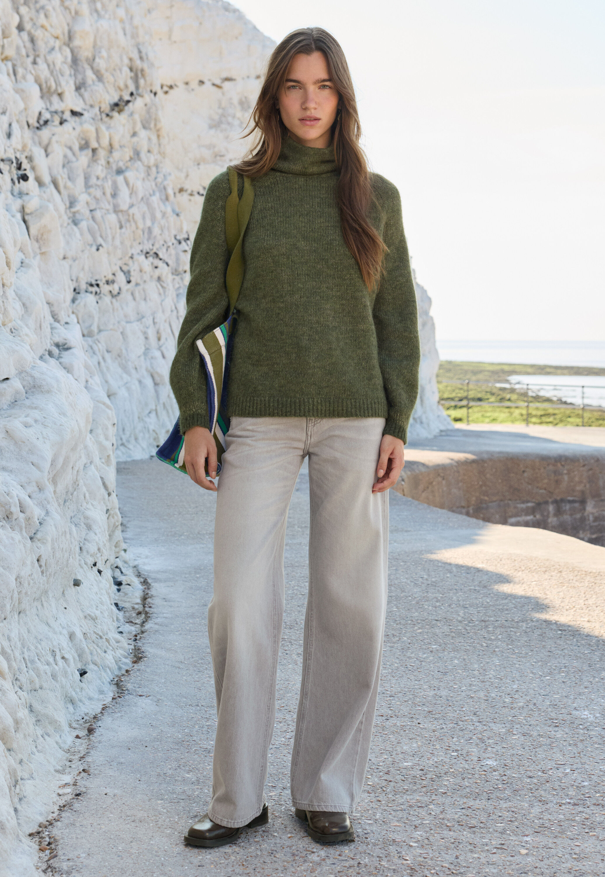 High-neck raglan sweater, Forest, large