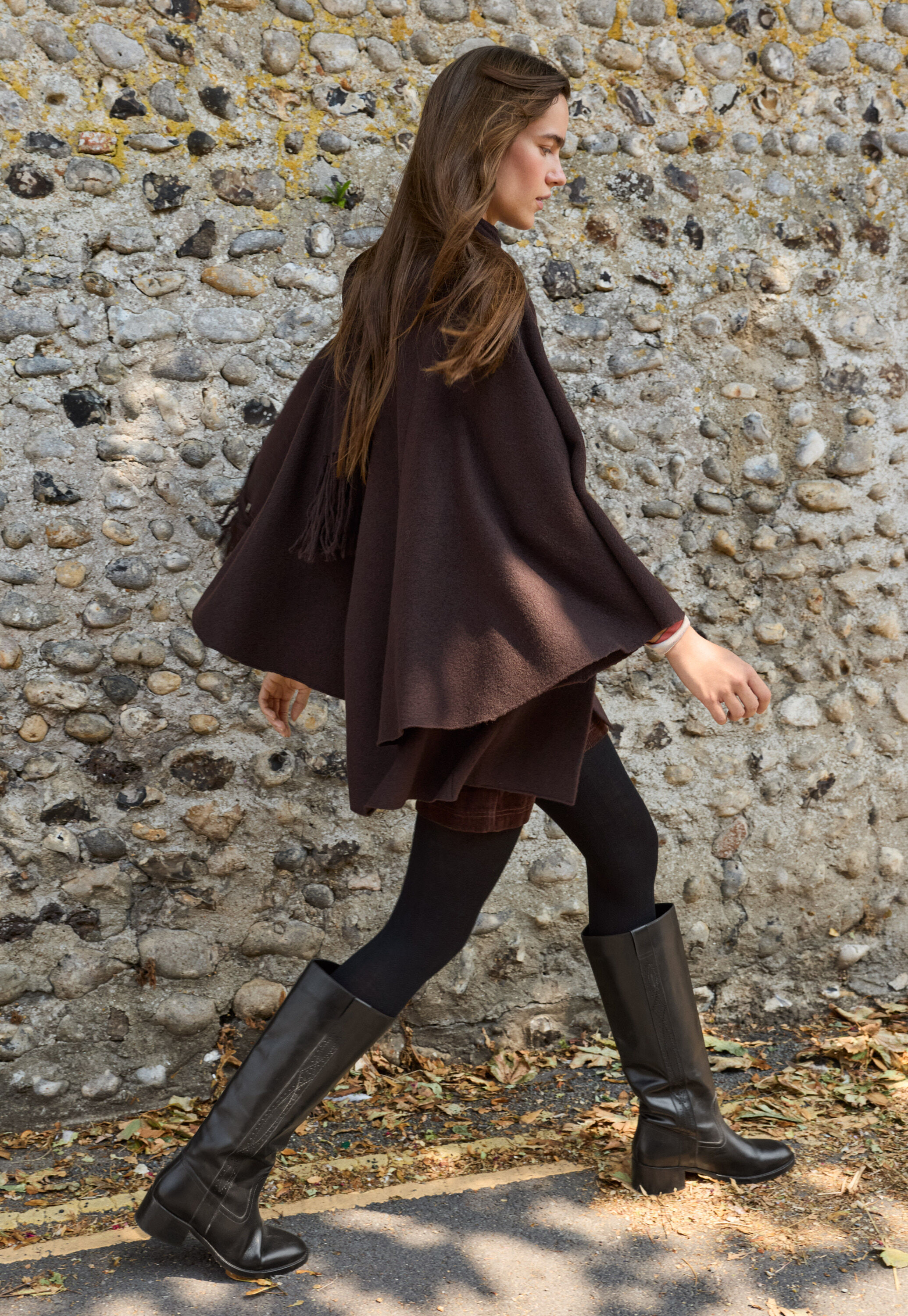 Boiled wool cape, Black coffee, large