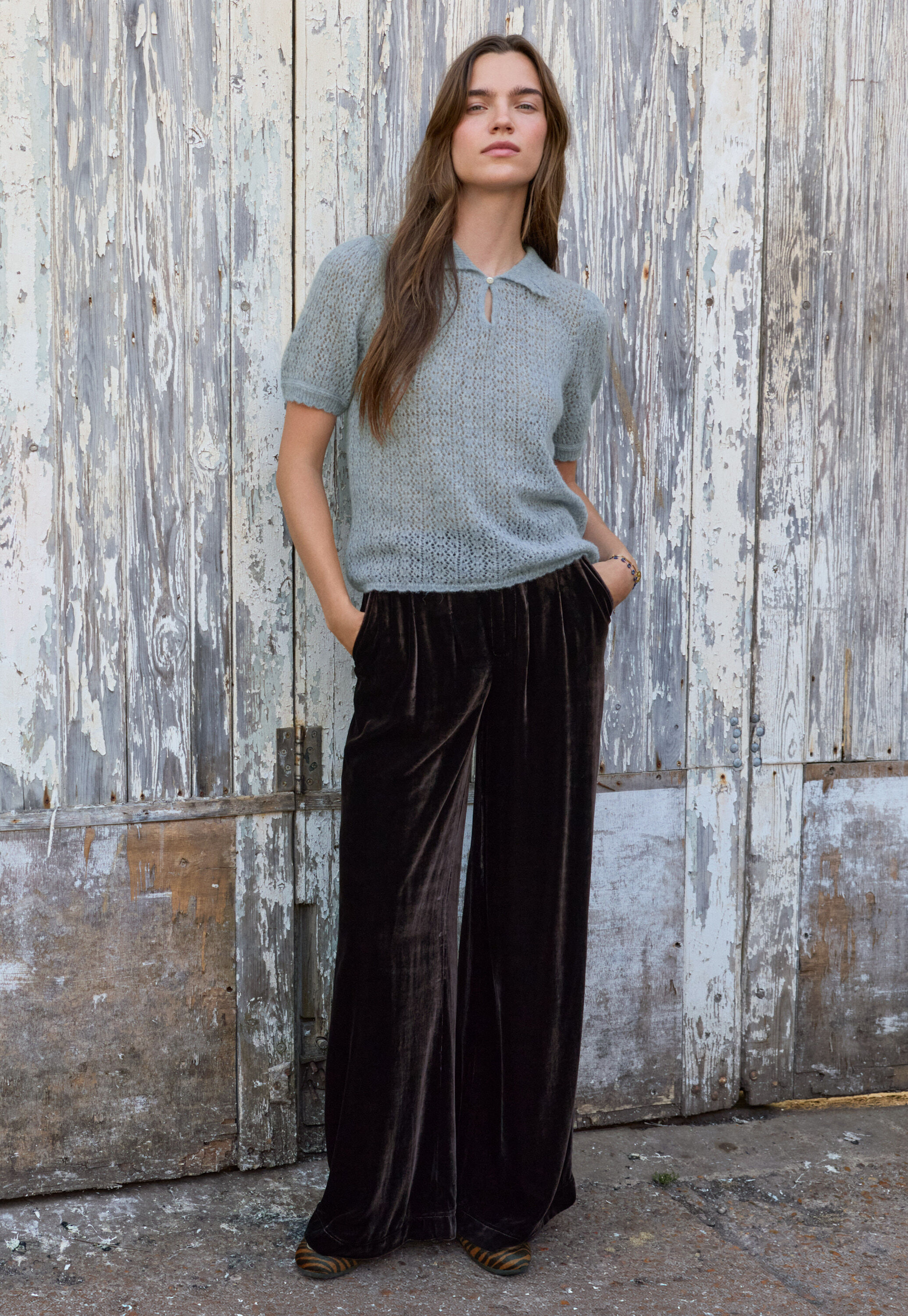 Lace-stitch sweater, Chalk blue, large